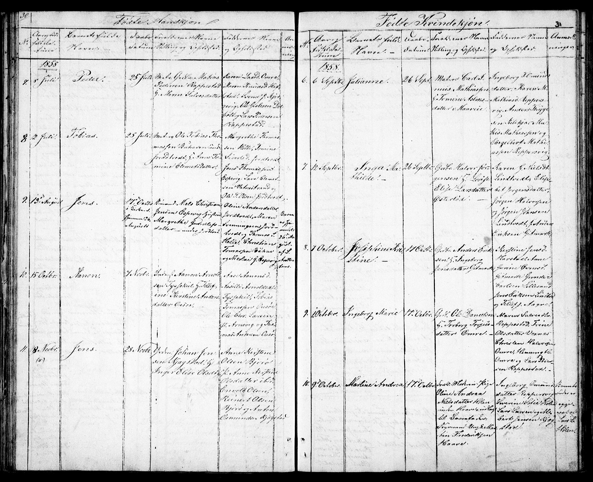 Hommedal sokneprestkontor, SAK/1111-0023/F/Fb/Fba/L0002: Parish register (copy) no. B 2, 1841-1863, p. 31