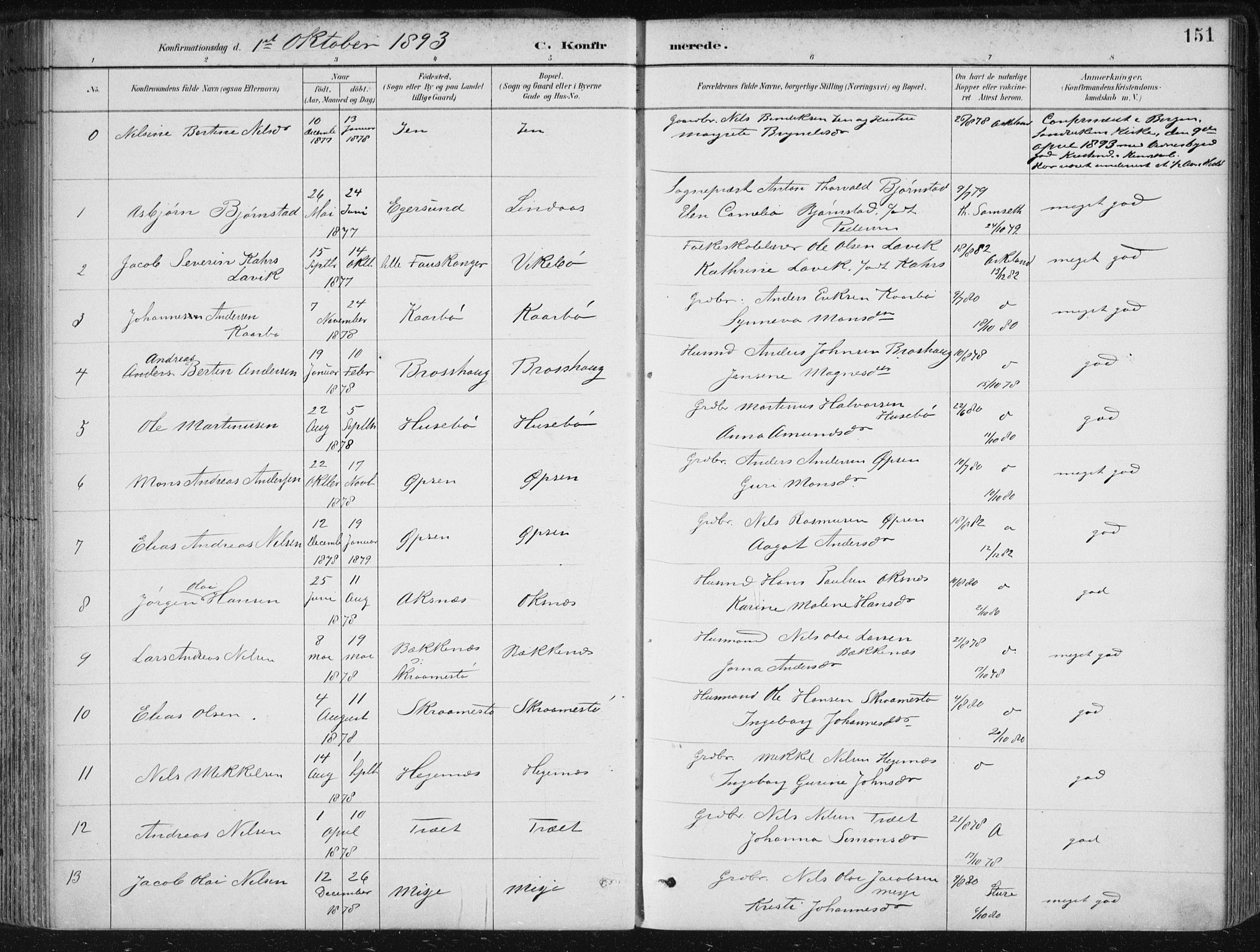 Herdla Sokneprestembete, SAB/A-75701/H/Haa: Parish register (official) no. A 4, 1891-1905, p. 151