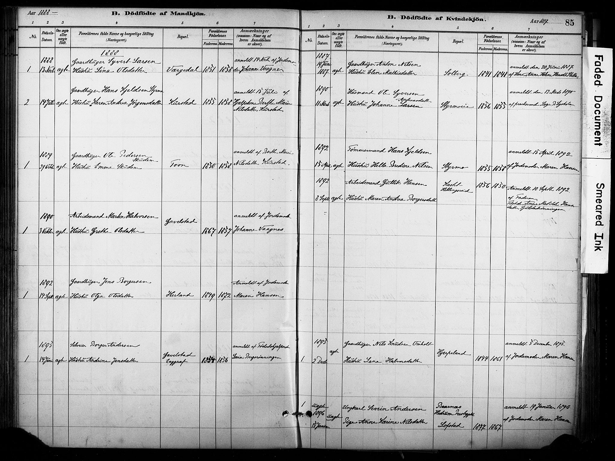 Lardal kirkebøker, SAKO/A-350/F/Fb/L0001: Parish register (official) no. II 1, 1881-1911, p. 85