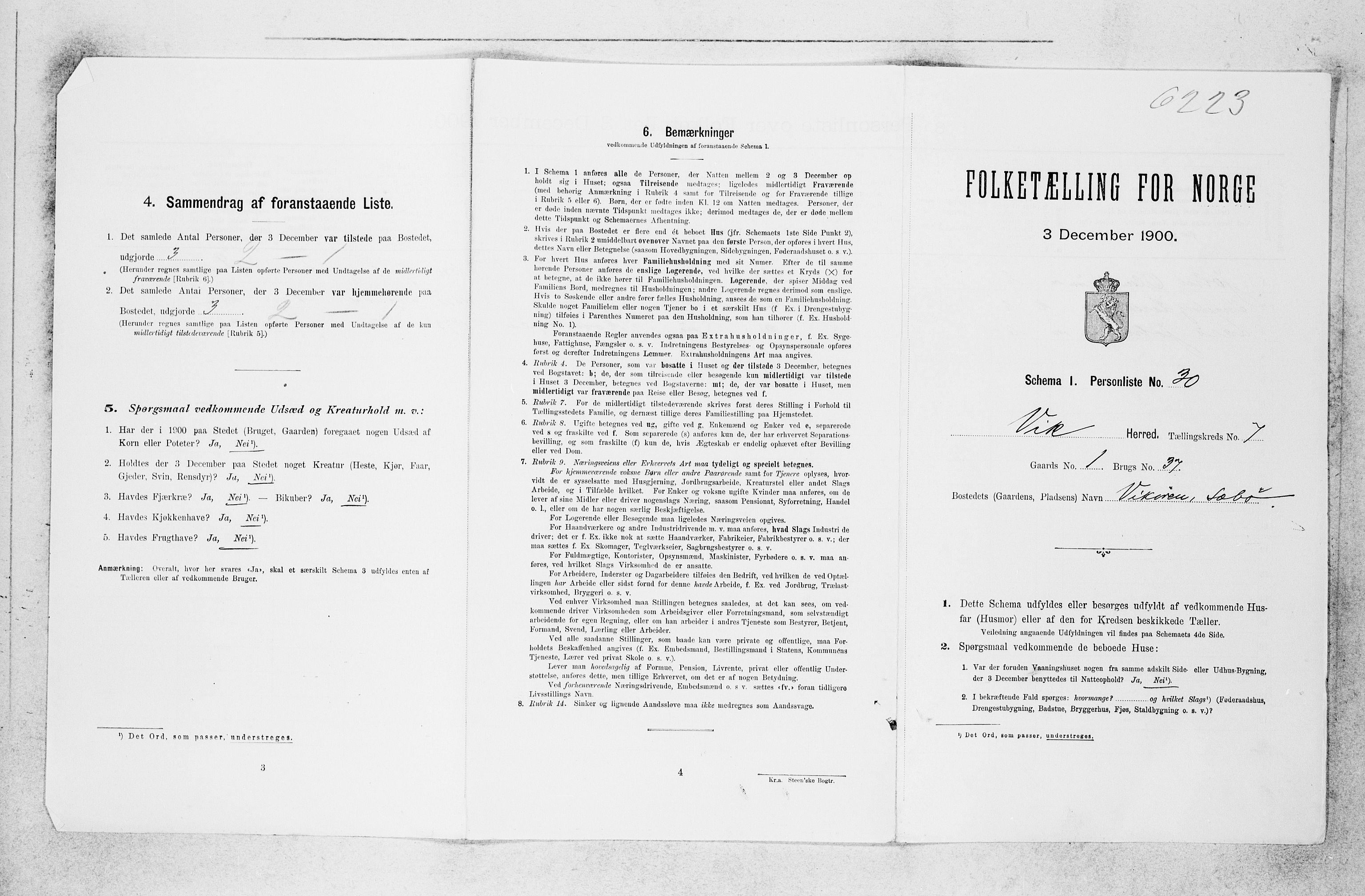 SAB, 1900 census for Vik, 1900, p. 713