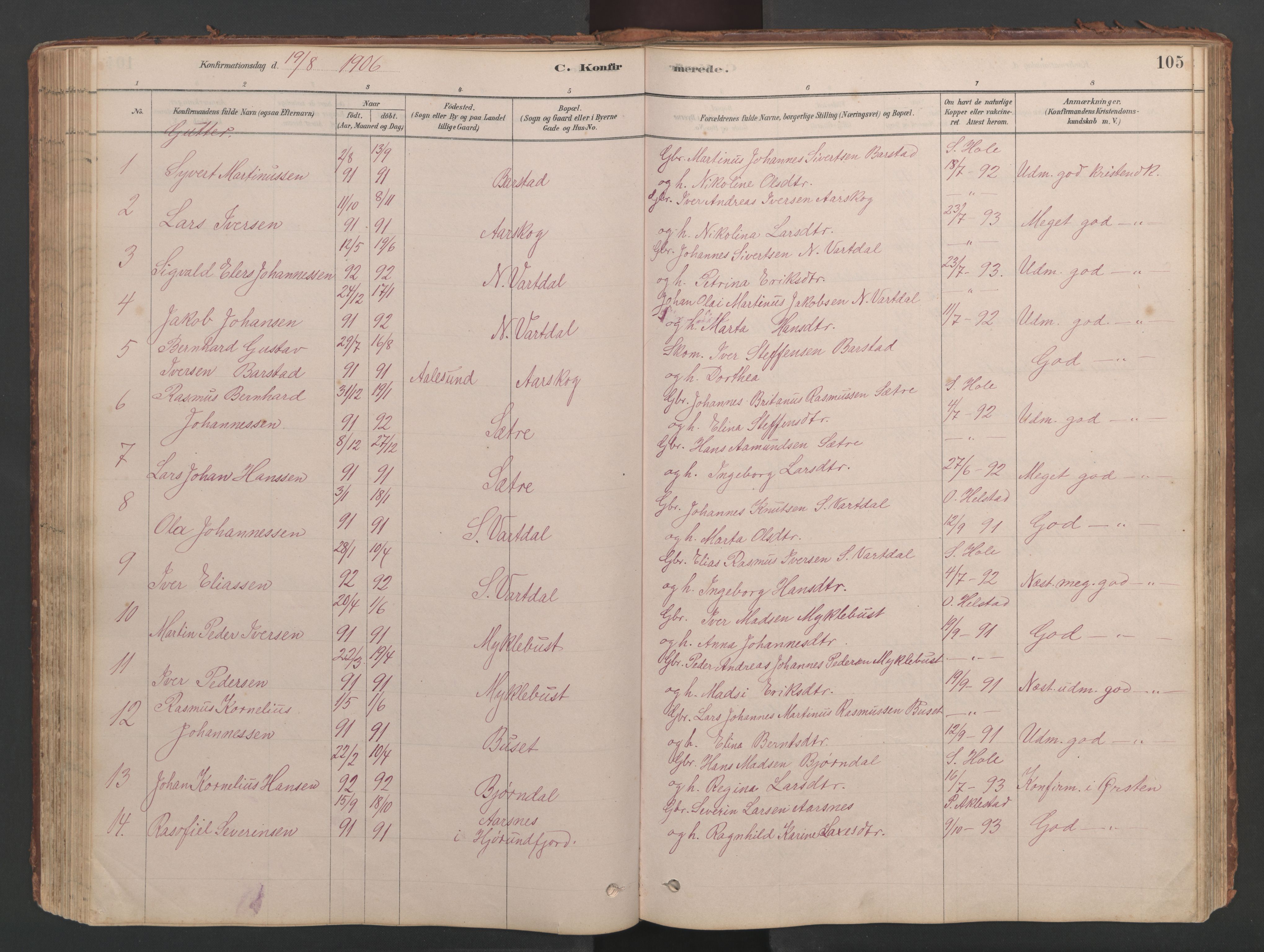 Ministerialprotokoller, klokkerbøker og fødselsregistre - Møre og Romsdal, SAT/A-1454/514/L0201: Parish register (copy) no. 514C01, 1878-1919, p. 105