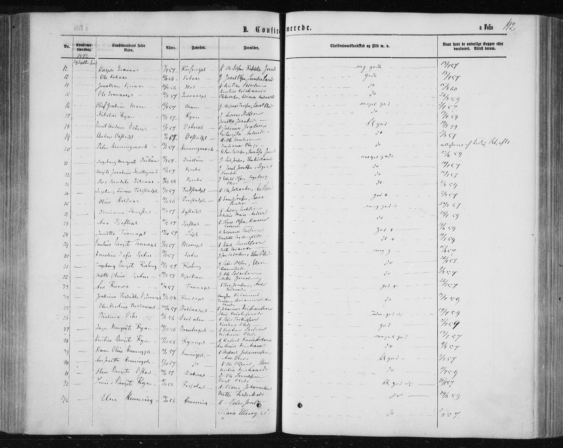 Ministerialprotokoller, klokkerbøker og fødselsregistre - Nord-Trøndelag, SAT/A-1458/735/L0345: Parish register (official) no. 735A08 /1, 1863-1872, p. 192