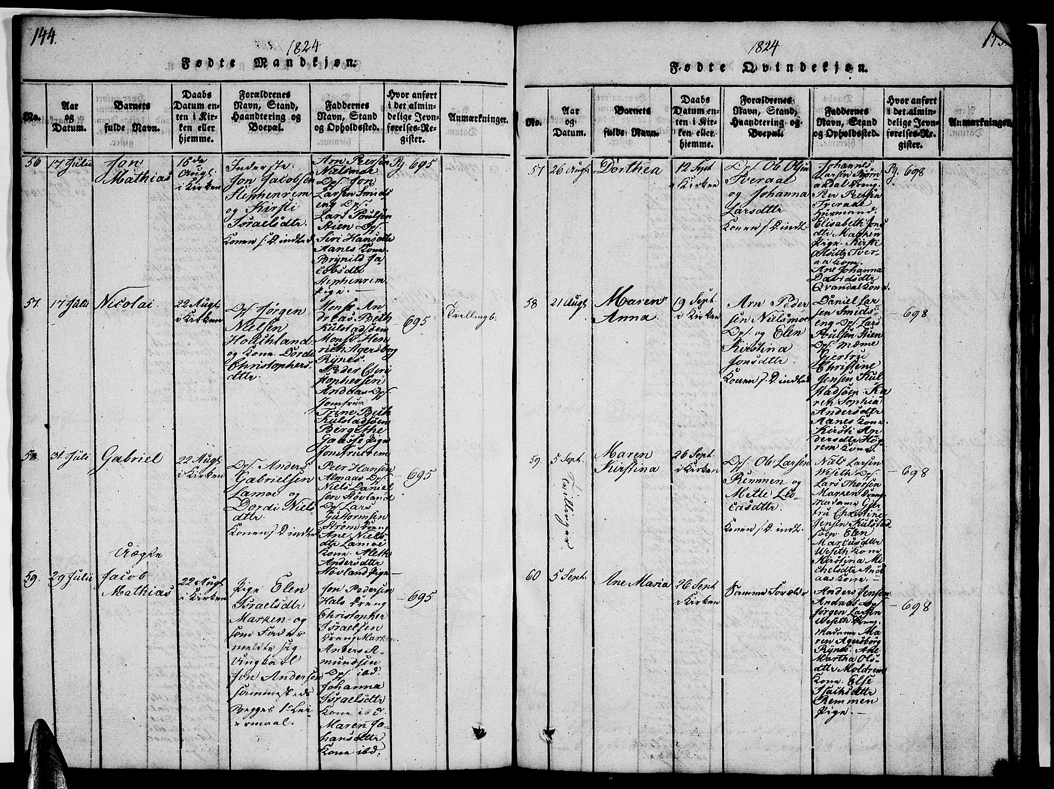 Ministerialprotokoller, klokkerbøker og fødselsregistre - Nordland, AV/SAT-A-1459/820/L0299: Parish register (copy) no. 820C01, 1820-1825, p. 144-145