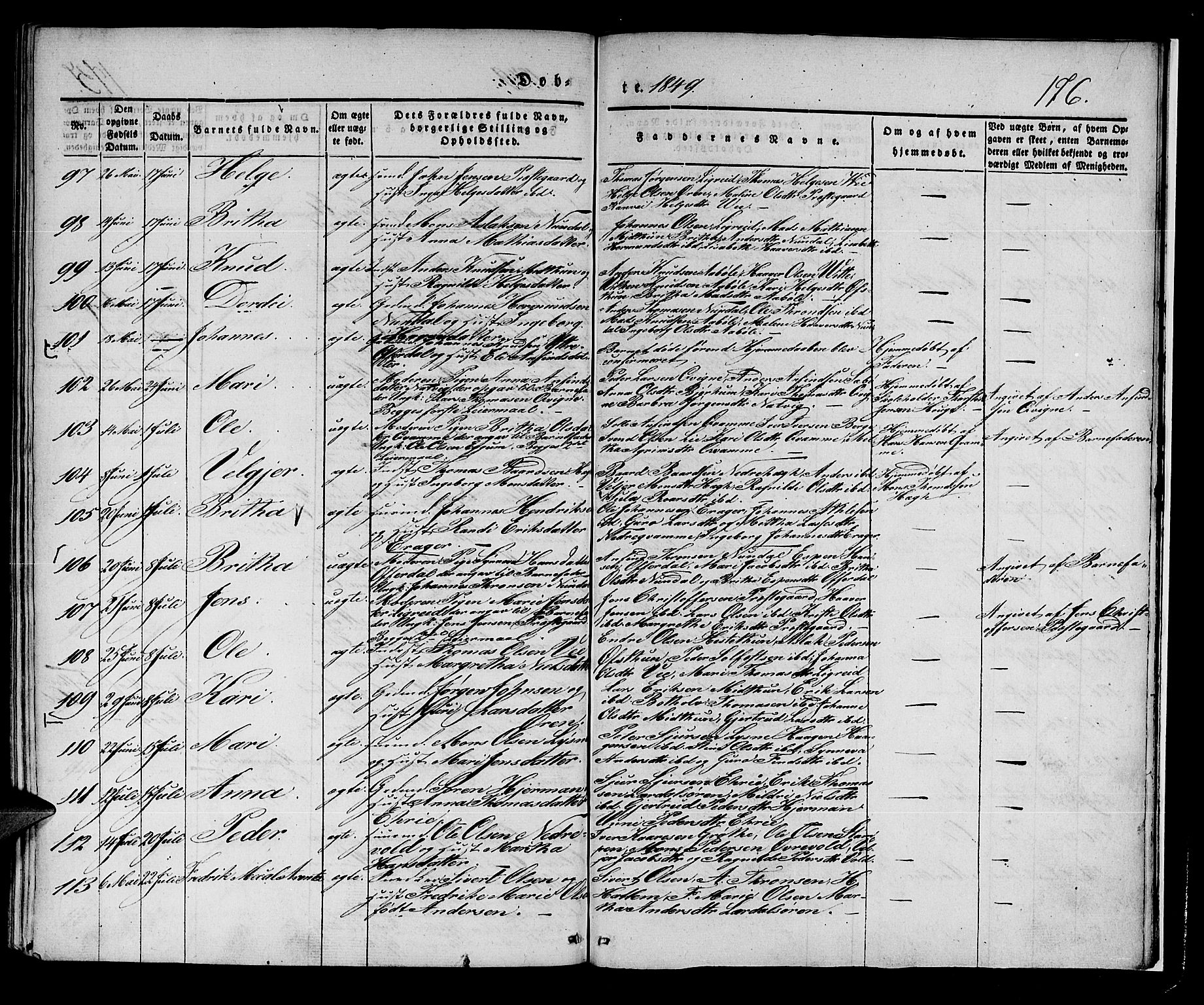 Lærdal sokneprestembete, AV/SAB-A-81201: Parish register (official) no. A 6, 1835-1849, p. 176
