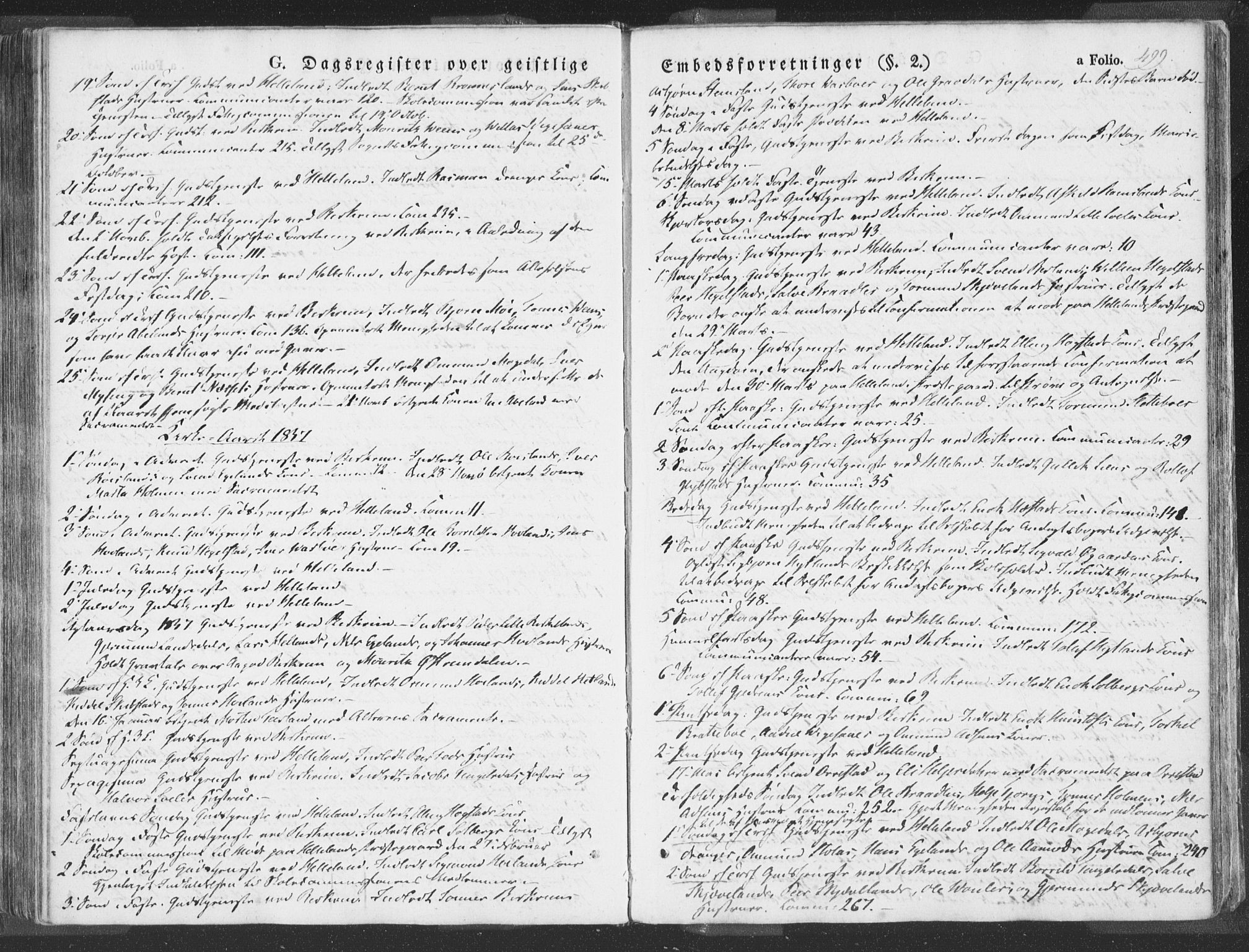 Helleland sokneprestkontor, SAST/A-101810: Parish register (official) no. A 6.2, 1834-1863, p. 499