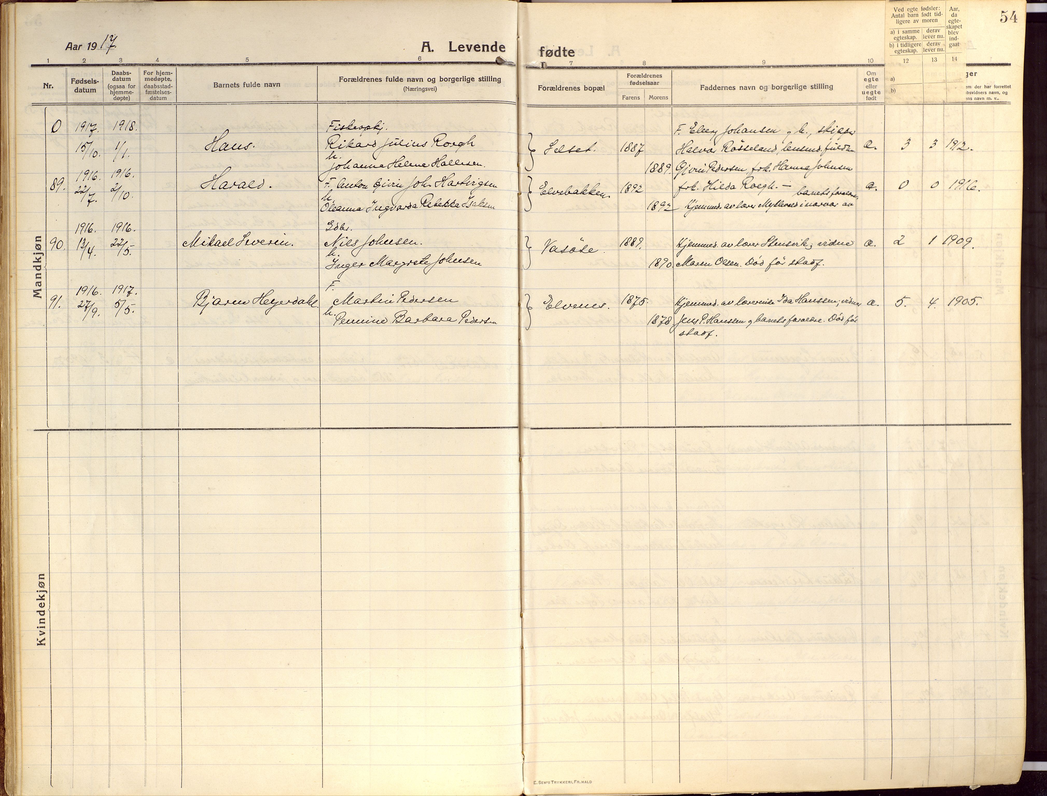 Ibestad sokneprestembete, SATØ/S-0077/H/Ha/Haa/L0018kirke: Parish register (official) no. 18, 1915-1929, p. 54