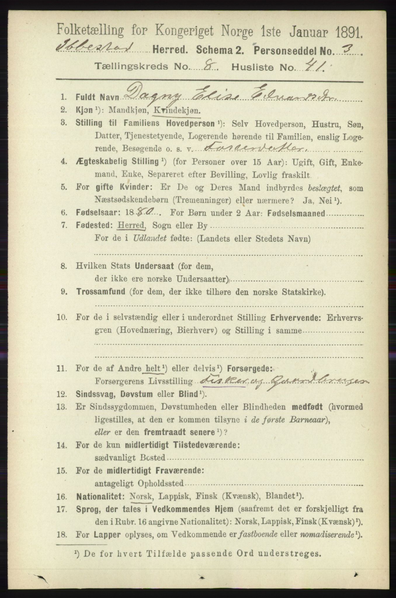 RA, 1891 census for 1917 Ibestad, 1891, p. 5475