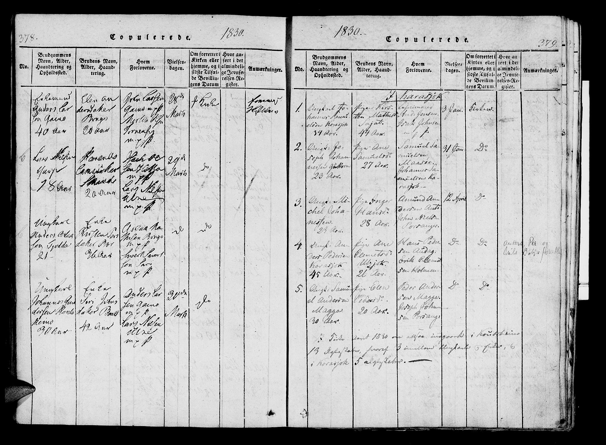 Kistrand/Porsanger sokneprestembete, AV/SATØ-S-1351/H/Ha/L0010.kirke: Parish register (official) no. 10, 1821-1842, p. 378-379