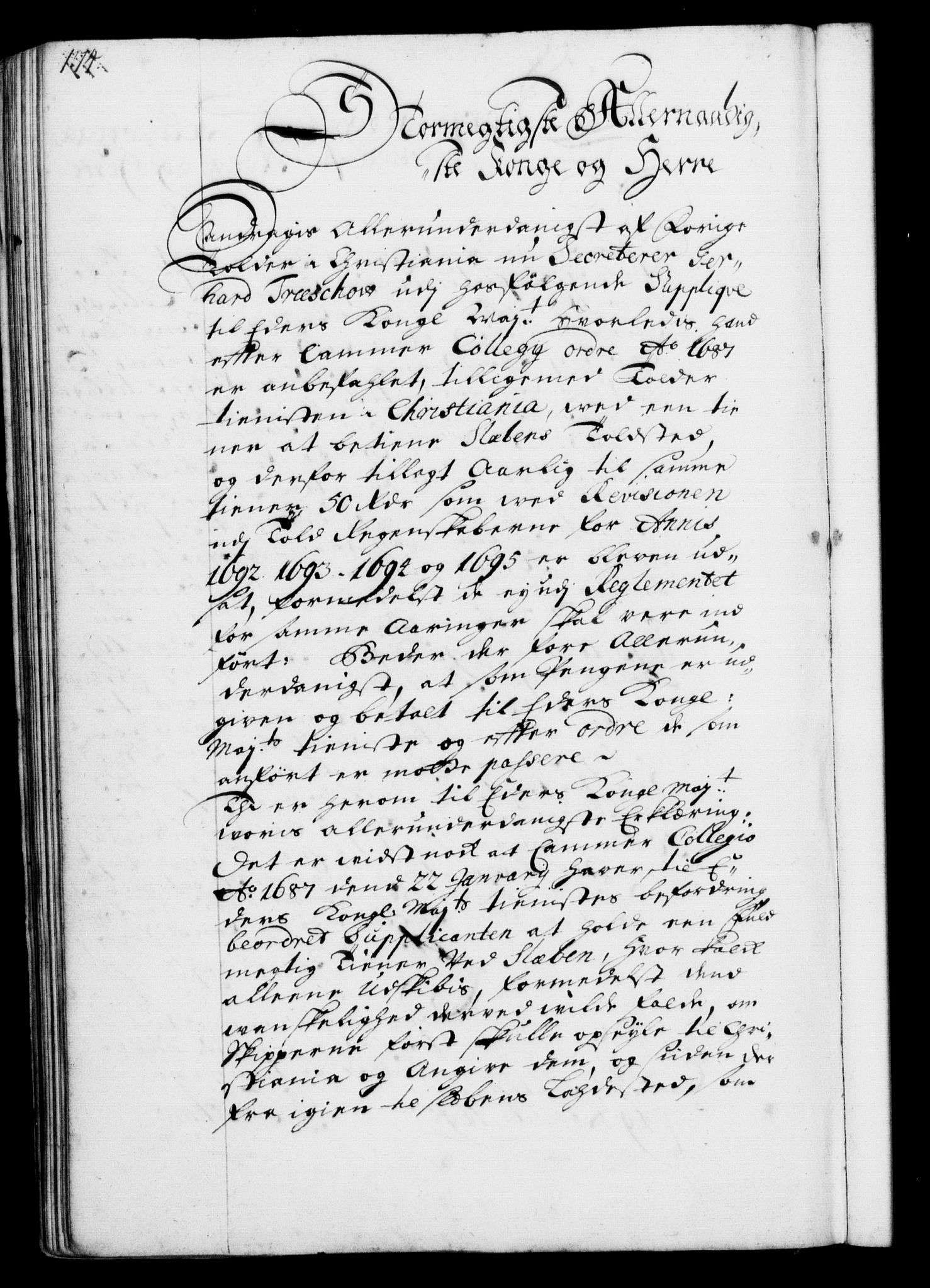 Rentekammeret, Kammerkanselliet, RA/EA-3111/G/Gf/Gfa/L0001: Resolusjonsprotokoll med register (merket RK 52.1), 1695-1706, p. 174