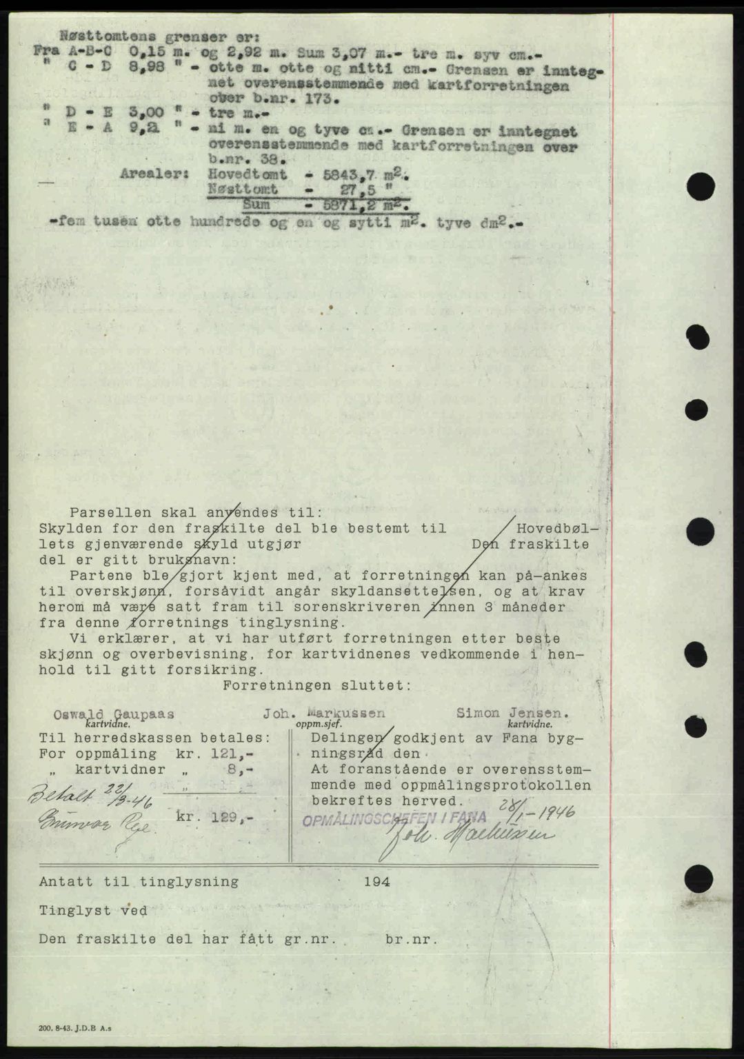 Midhordland sorenskriveri, SAB/A-3001/1/G/Gb/Gbj/L0022: Mortgage book no. A41-43, 1946-1946, Diary no: : 1147/1946