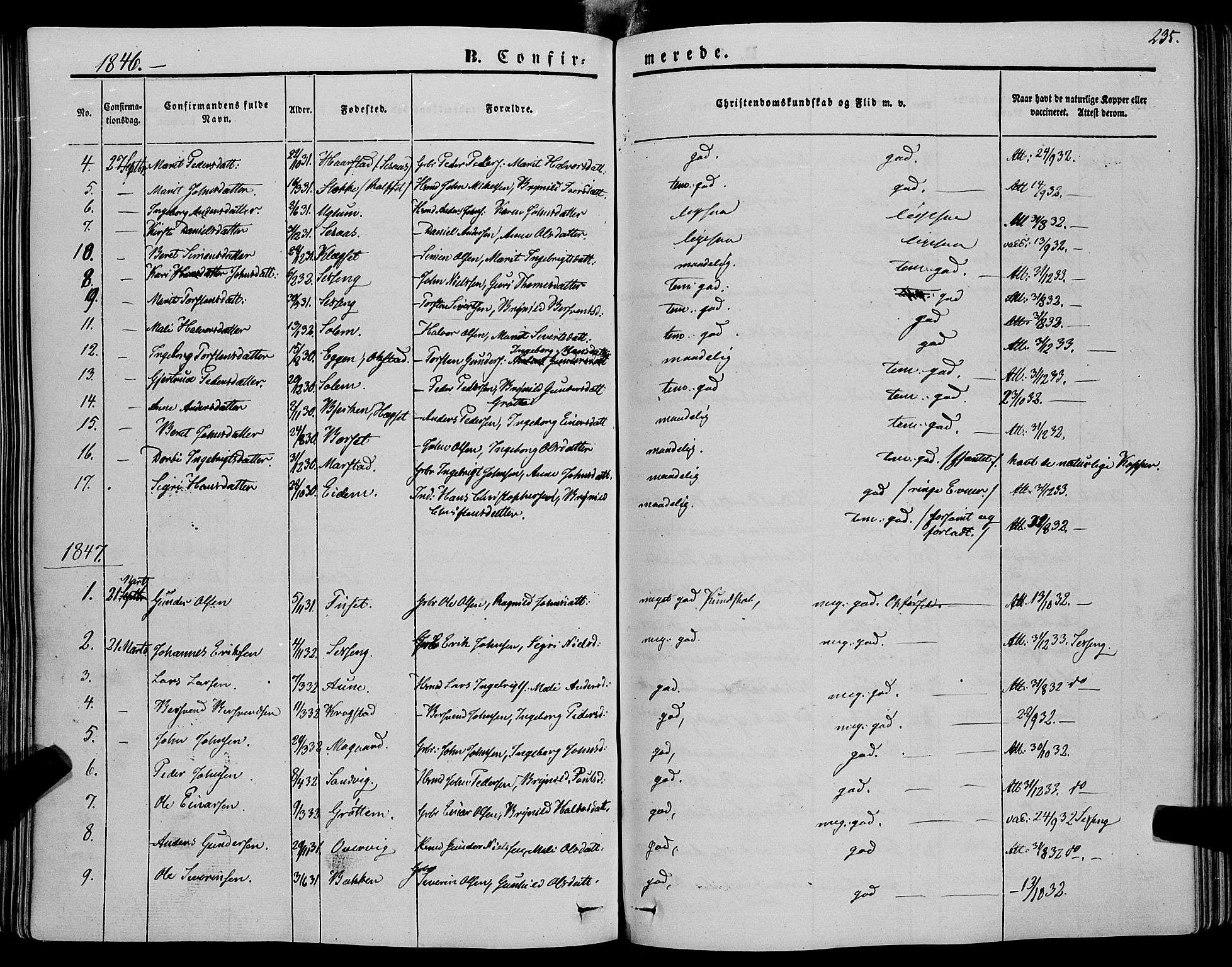 Ministerialprotokoller, klokkerbøker og fødselsregistre - Sør-Trøndelag, SAT/A-1456/695/L1145: Parish register (official) no. 695A06 /1, 1843-1859, p. 235