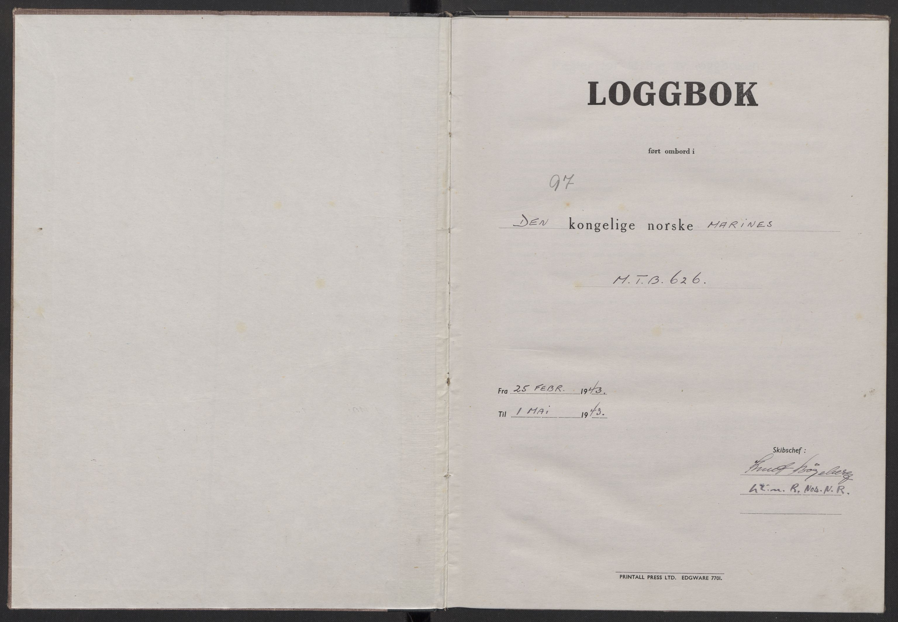 Forsvaret, Sjøforsvarets fartøyer, AV/RA-RAFA-2759/Gm6/L0003: Loggbok, 1943