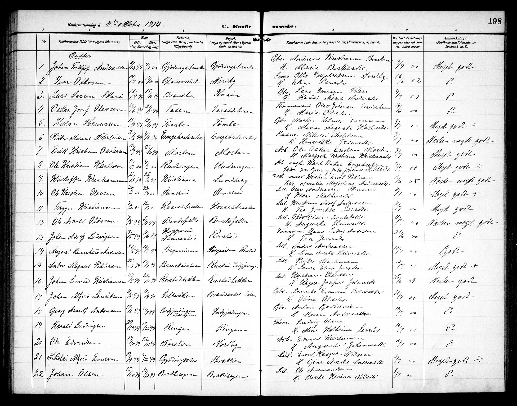 Hurdal prestekontor Kirkebøker, AV/SAO-A-10889/G/Ga/L0001: Parish register (copy) no. I 1, 1902-1934, p. 198