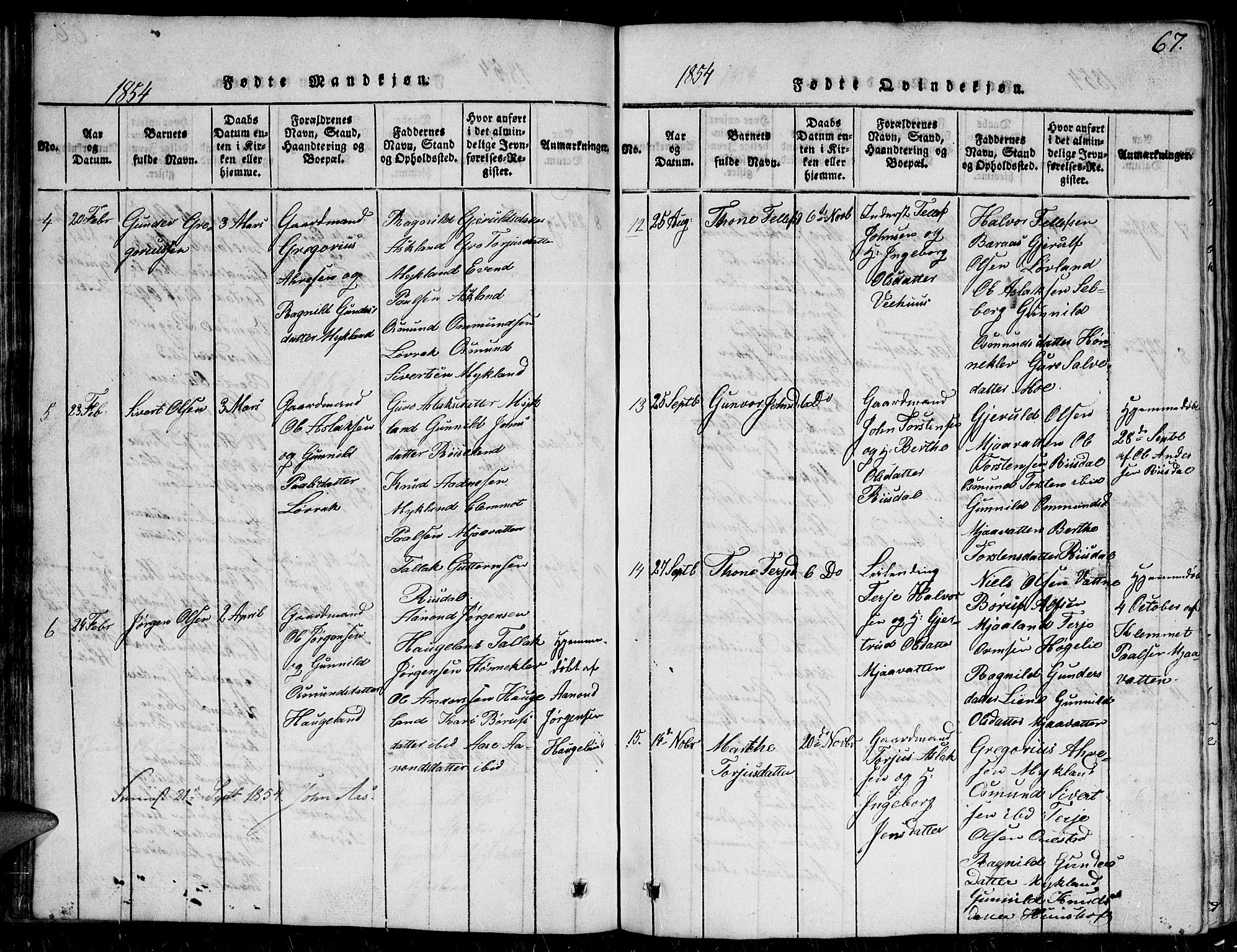 Herefoss sokneprestkontor, SAK/1111-0019/F/Fb/Fbc/L0001: Parish register (copy) no. B 1, 1816-1866, p. 67