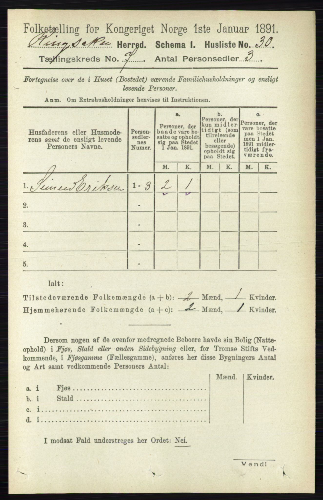 RA, 1891 census for 0412 Ringsaker, 1891, p. 3820