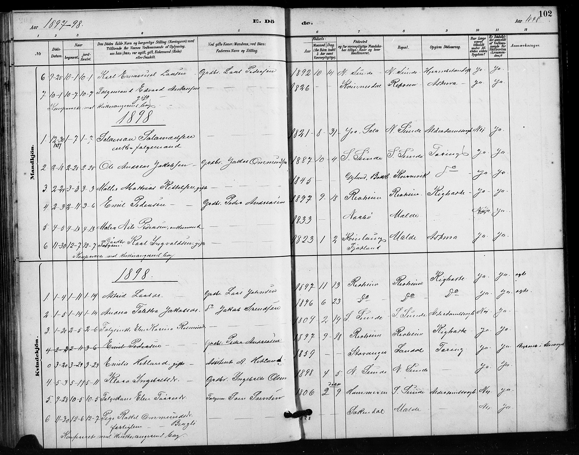 Håland sokneprestkontor, SAST/A-101802/001/30BA/L0011: Parish register (official) no. A 10, 1883-1900, p. 102