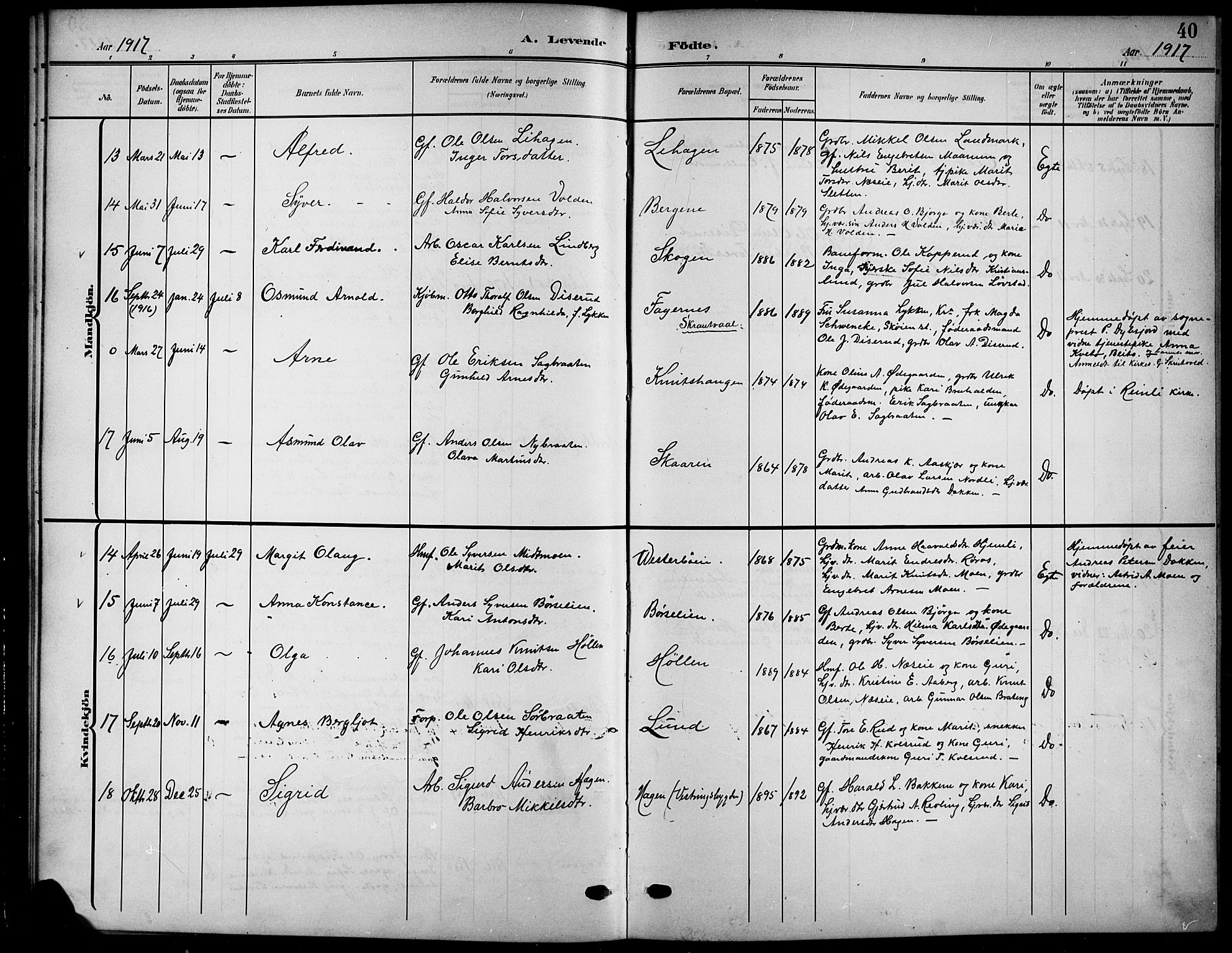 Nord-Aurdal prestekontor, AV/SAH-PREST-132/H/Ha/Hab/L0012: Parish register (copy) no. 12, 1907-1920, p. 40