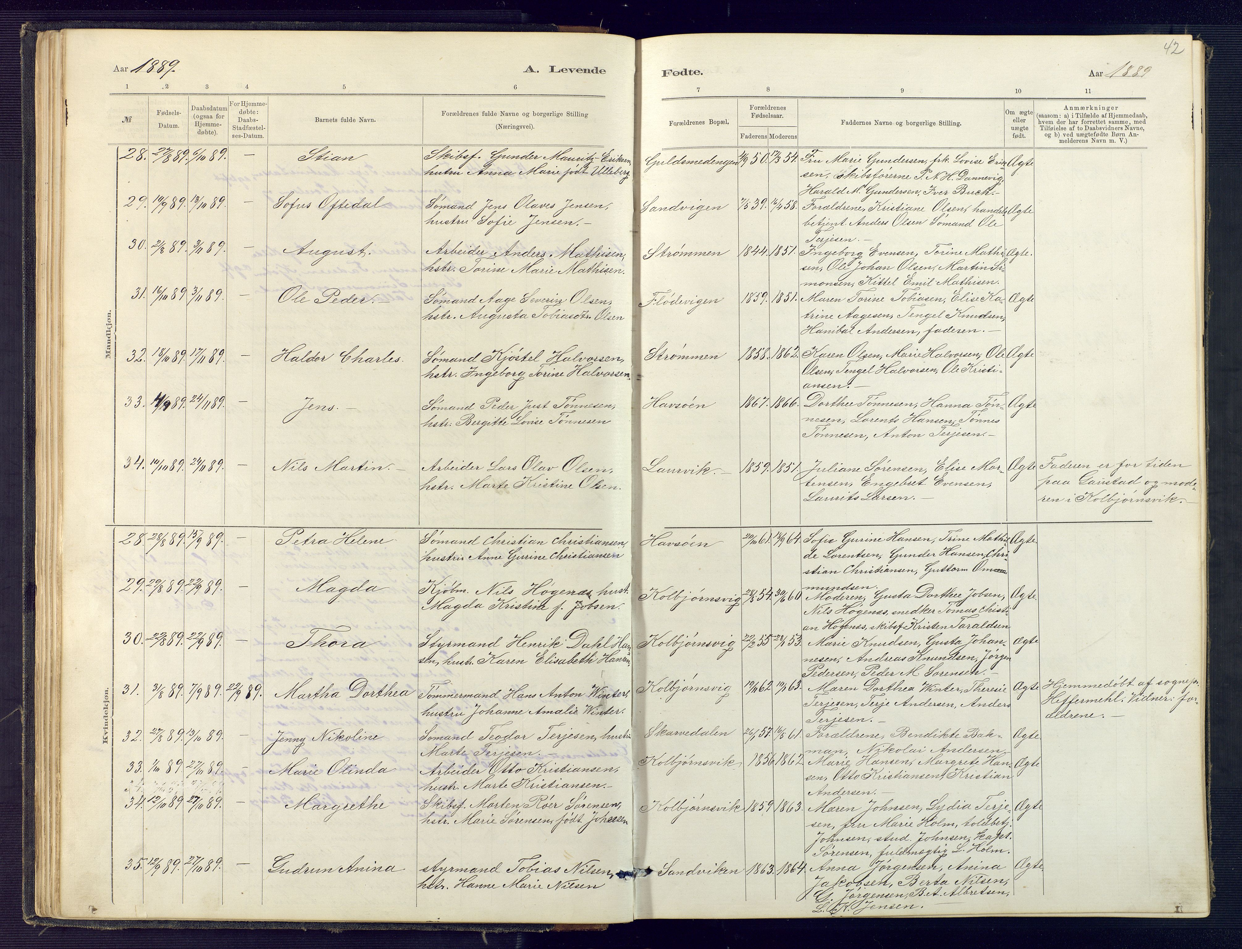 Hisøy sokneprestkontor, SAK/1111-0020/F/Fb/L0003: Parish register (copy) no. B 3, 1885-1905, p. 42