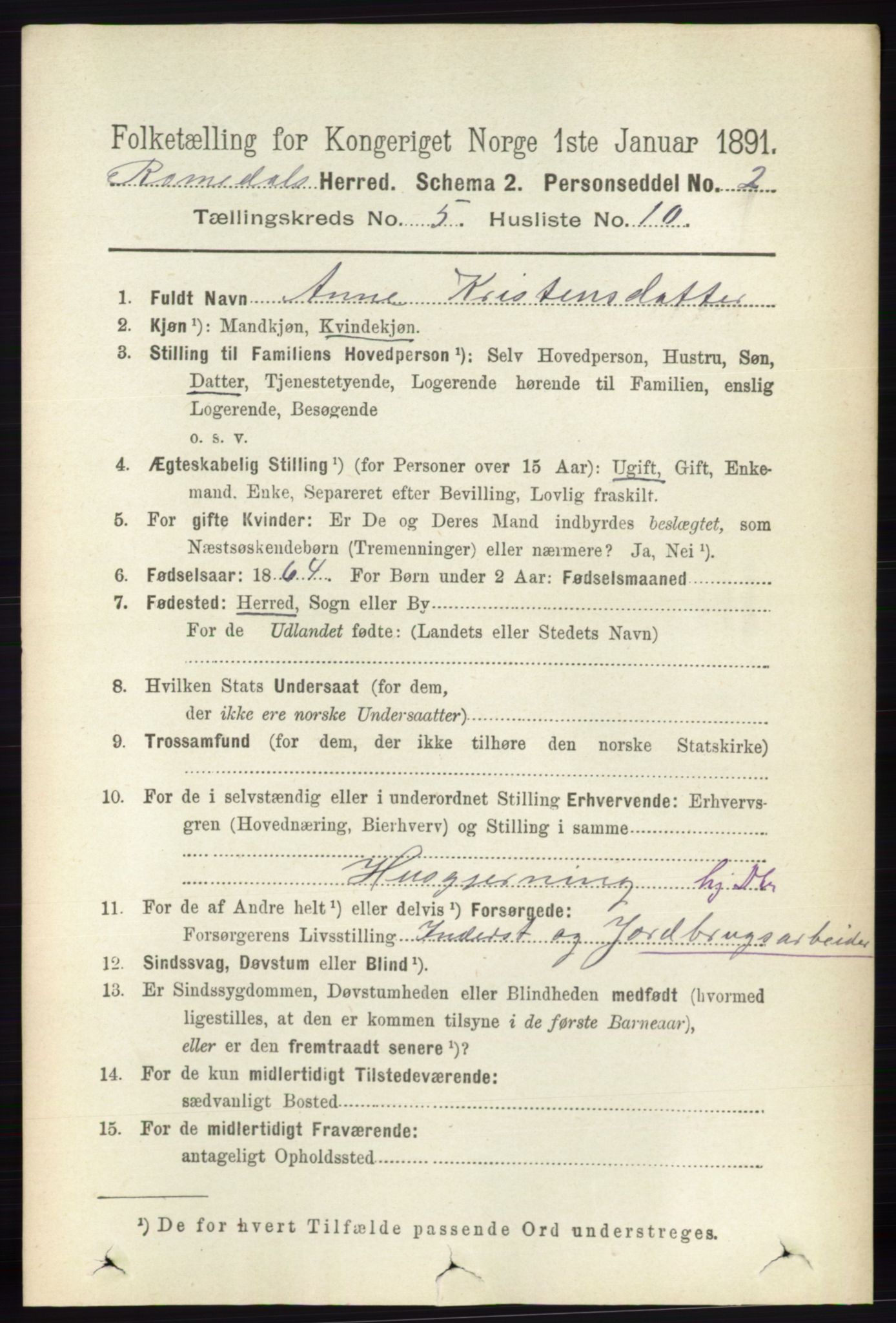 RA, 1891 census for 0416 Romedal, 1891, p. 2511