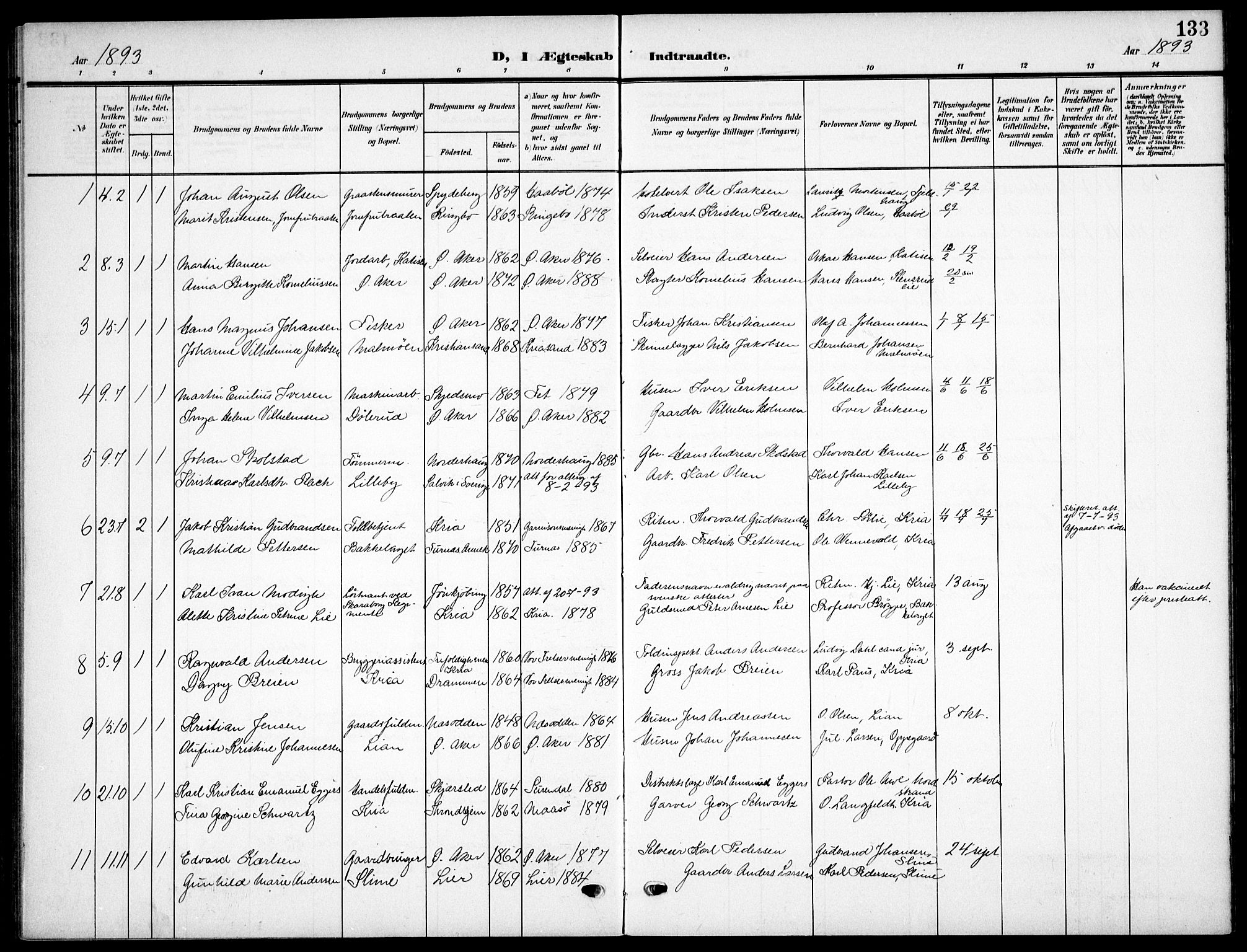 Nordstrand prestekontor Kirkebøker, SAO/A-10362a/F/Fa/L0000: Parish register (official) no. I 0, 1881-1900, p. 133