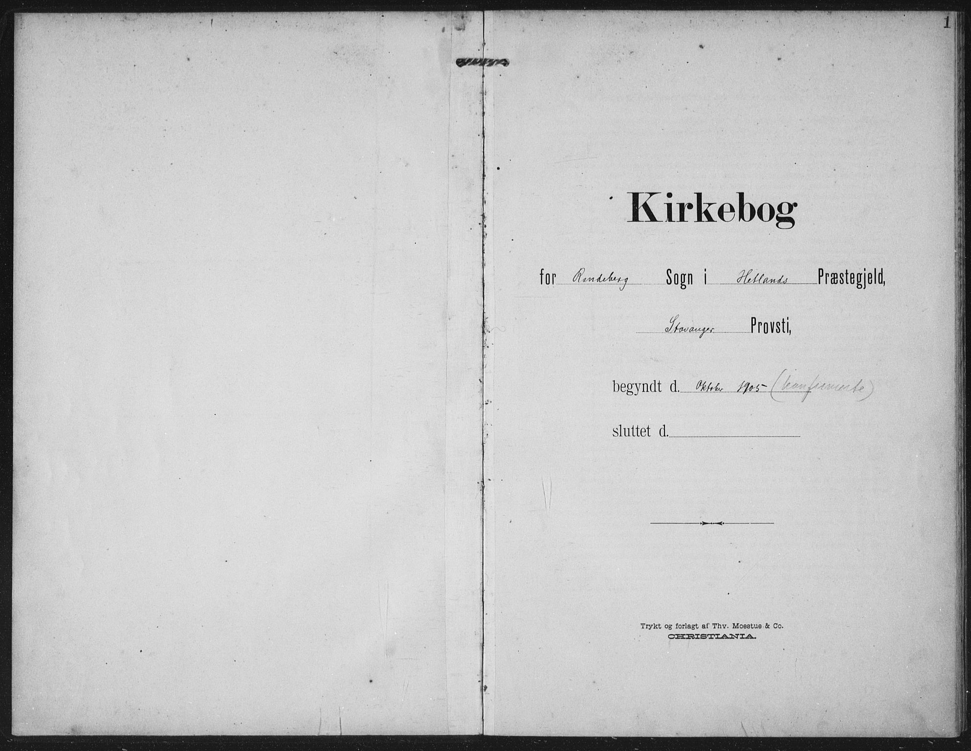 Hetland sokneprestkontor, AV/SAST-A-101826/30/30BA: Parish register (official) no. A 14, 1905-1919, p. 1