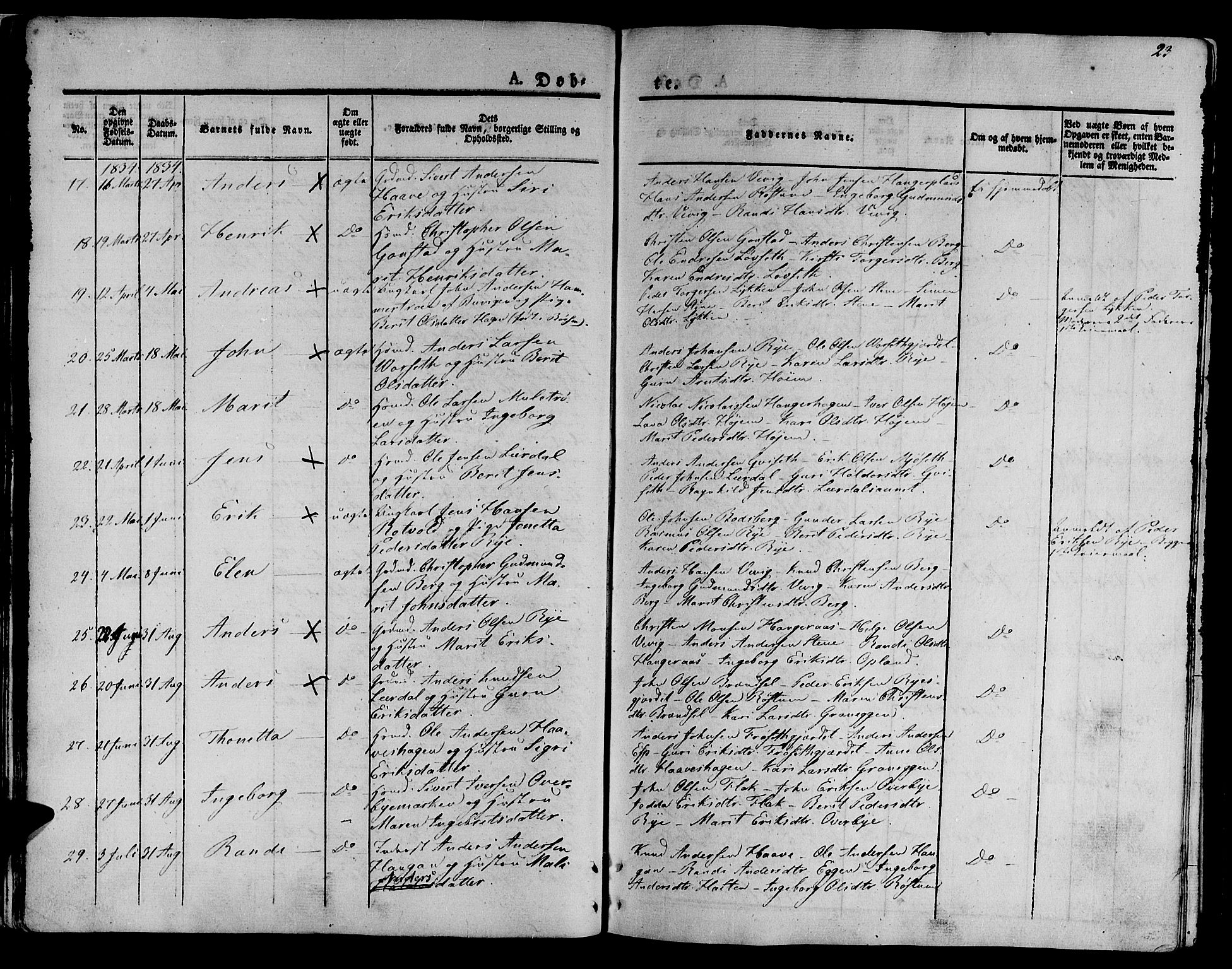 Ministerialprotokoller, klokkerbøker og fødselsregistre - Sør-Trøndelag, AV/SAT-A-1456/612/L0374: Parish register (official) no. 612A07 /1, 1829-1845, p. 23