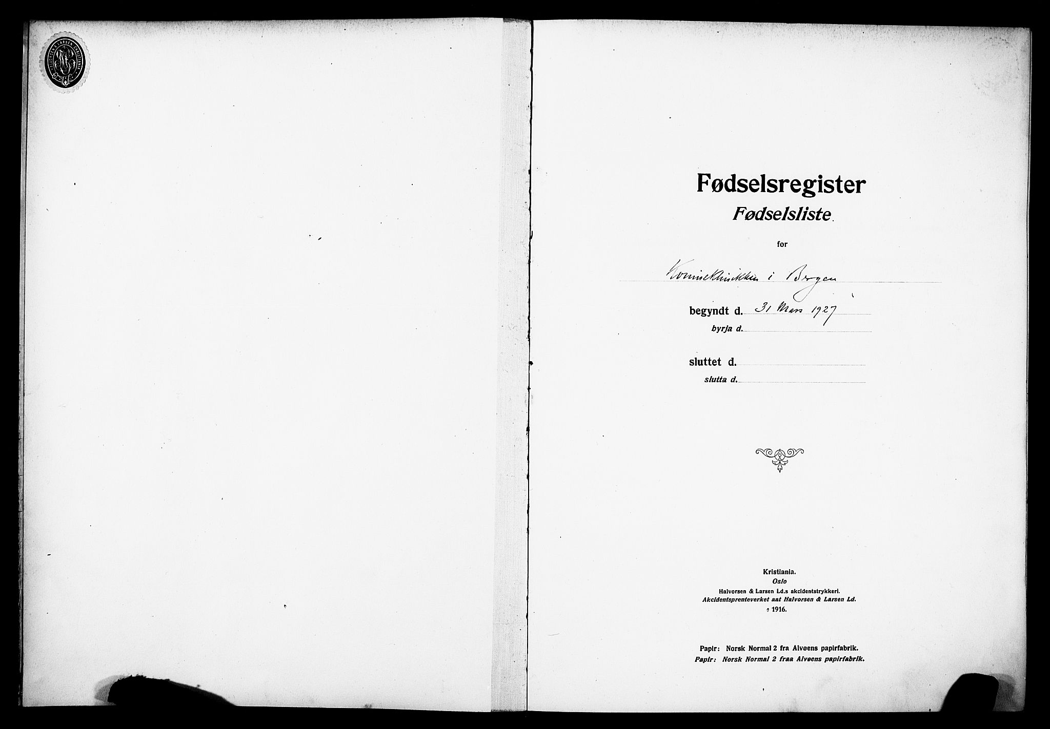 Kvinneklinikken, SAB/A-76301/F/L0A04: Birth register no. A 4, 1927-1929