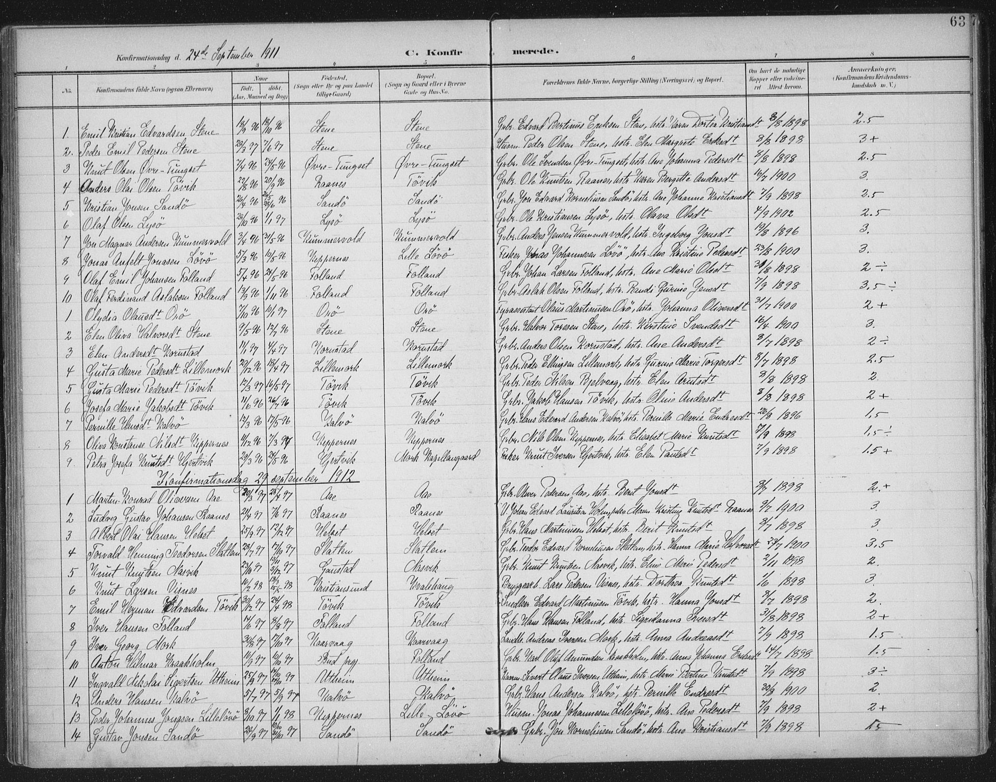 Ministerialprotokoller, klokkerbøker og fødselsregistre - Møre og Romsdal, SAT/A-1454/570/L0833: Parish register (official) no. 570A07, 1901-1914, p. 63