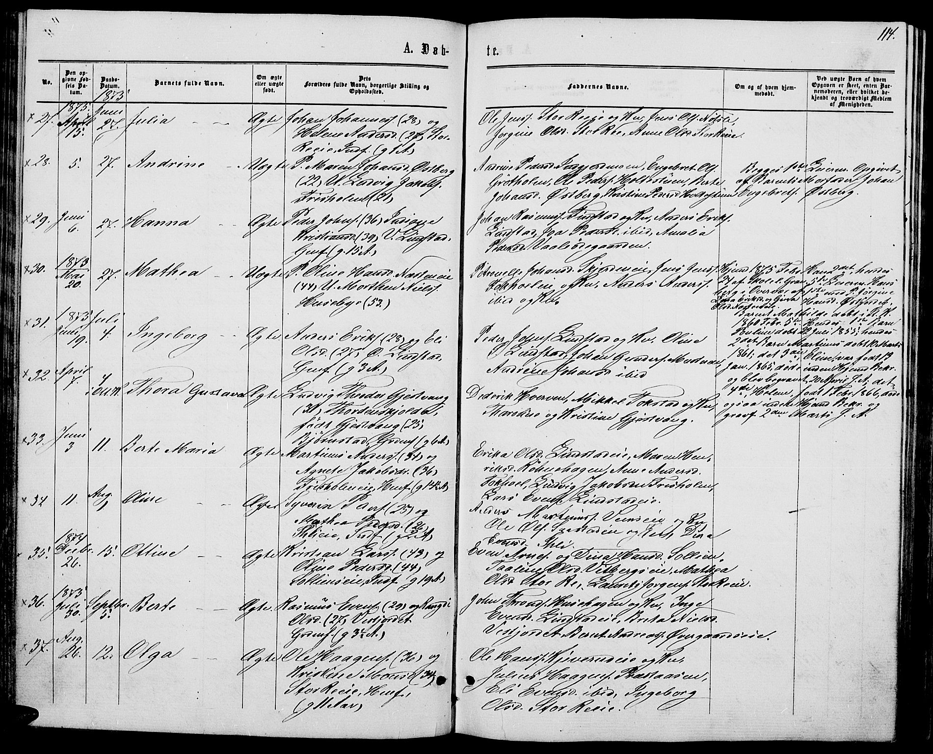 Stange prestekontor, AV/SAH-PREST-002/L/L0006: Parish register (copy) no. 6, 1864-1882, p. 114