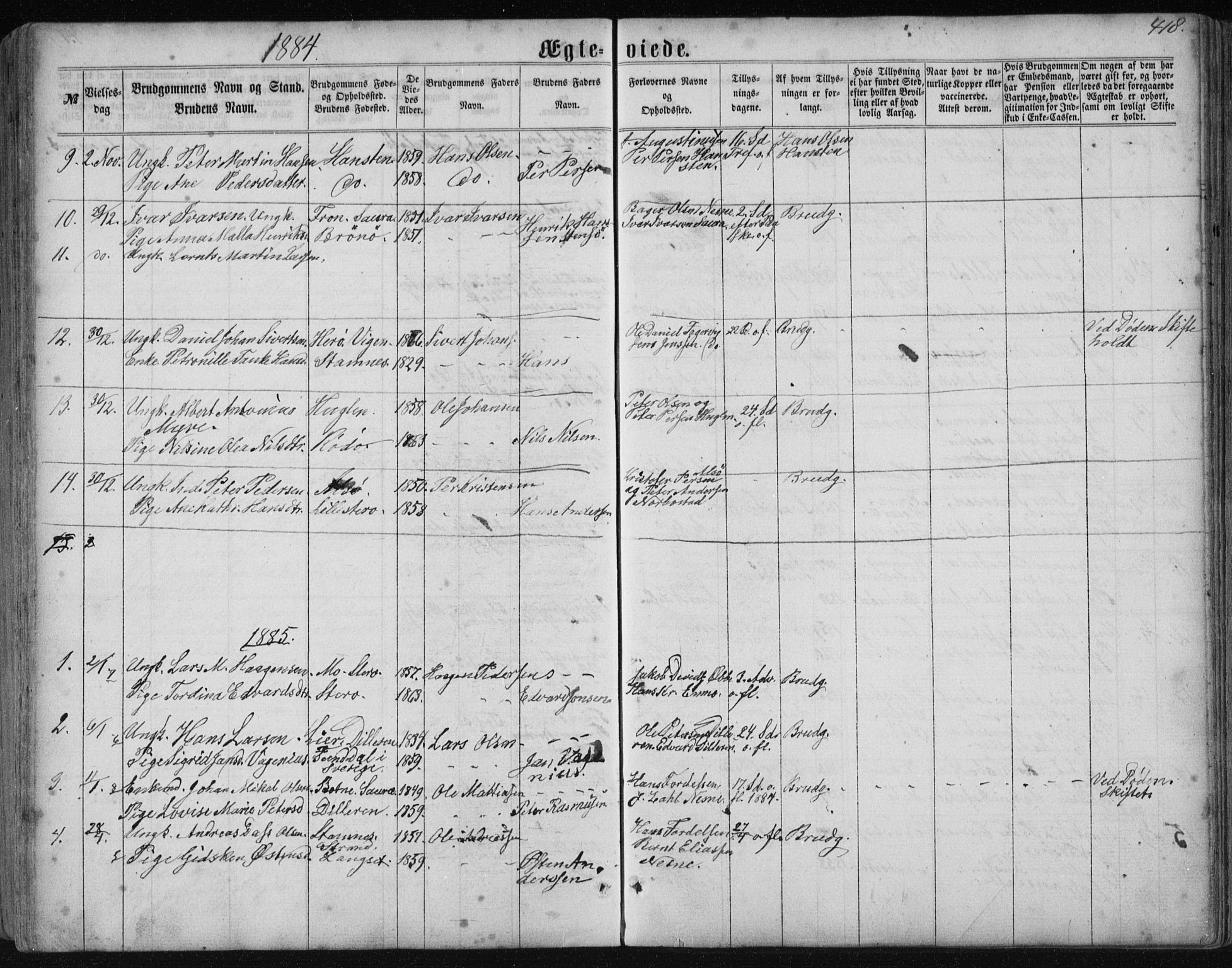 Ministerialprotokoller, klokkerbøker og fødselsregistre - Nordland, AV/SAT-A-1459/838/L0556: Parish register (copy) no. 838C03, 1861-1893, p. 418