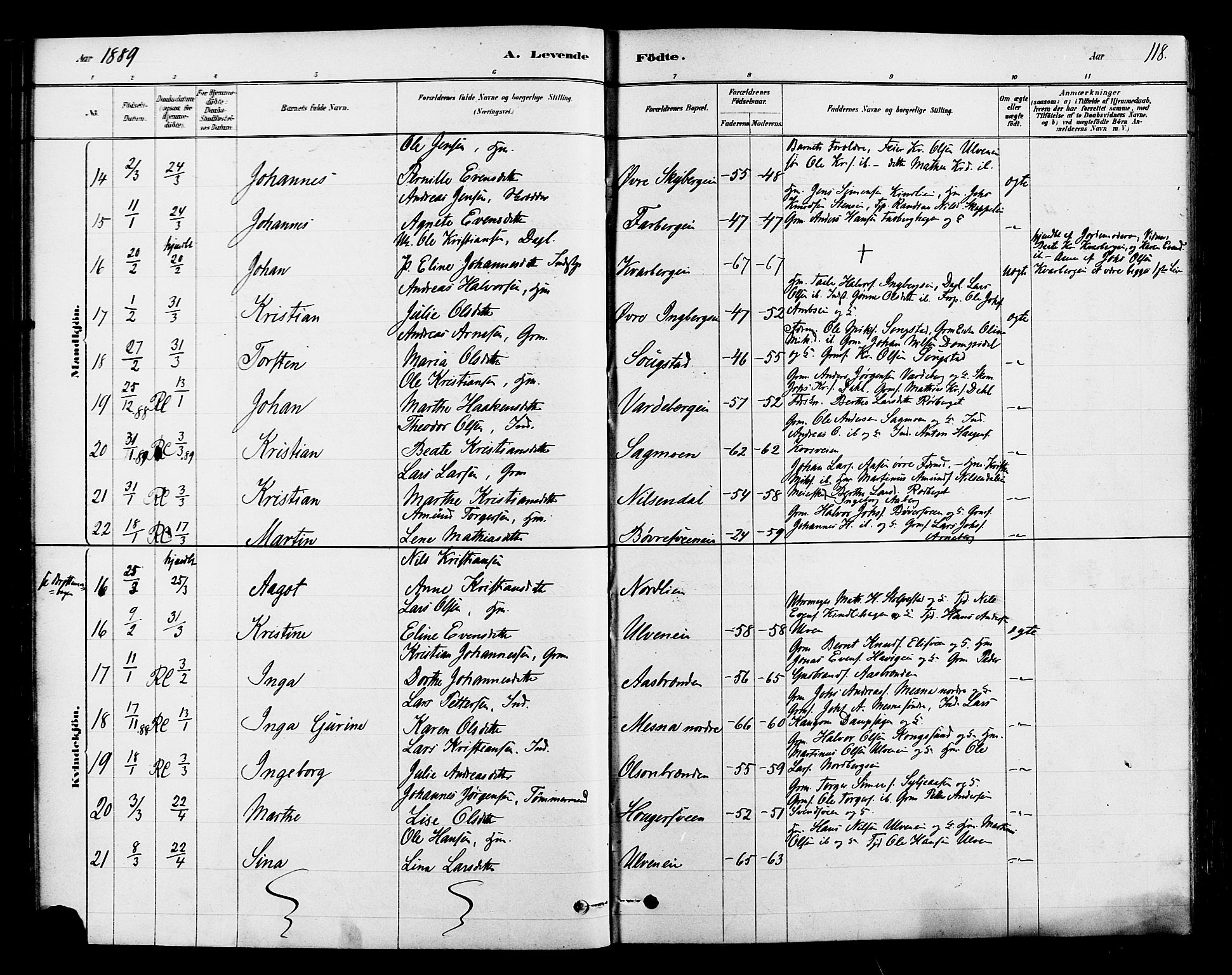 Ringsaker prestekontor, SAH/PREST-014/L/La/L0009: Parish register (copy) no. 9, 1879-1890, p. 118