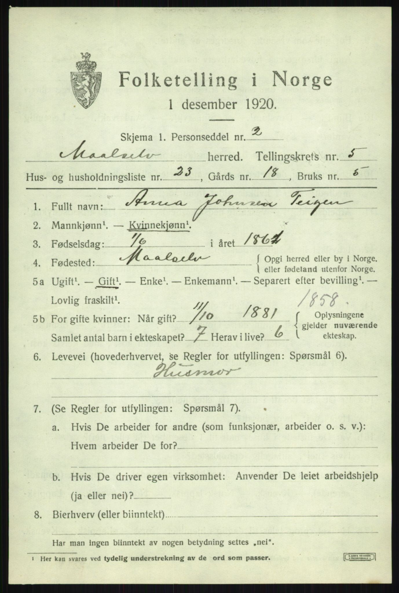 SATØ, 1920 census for Målselv, 1920, p. 3471