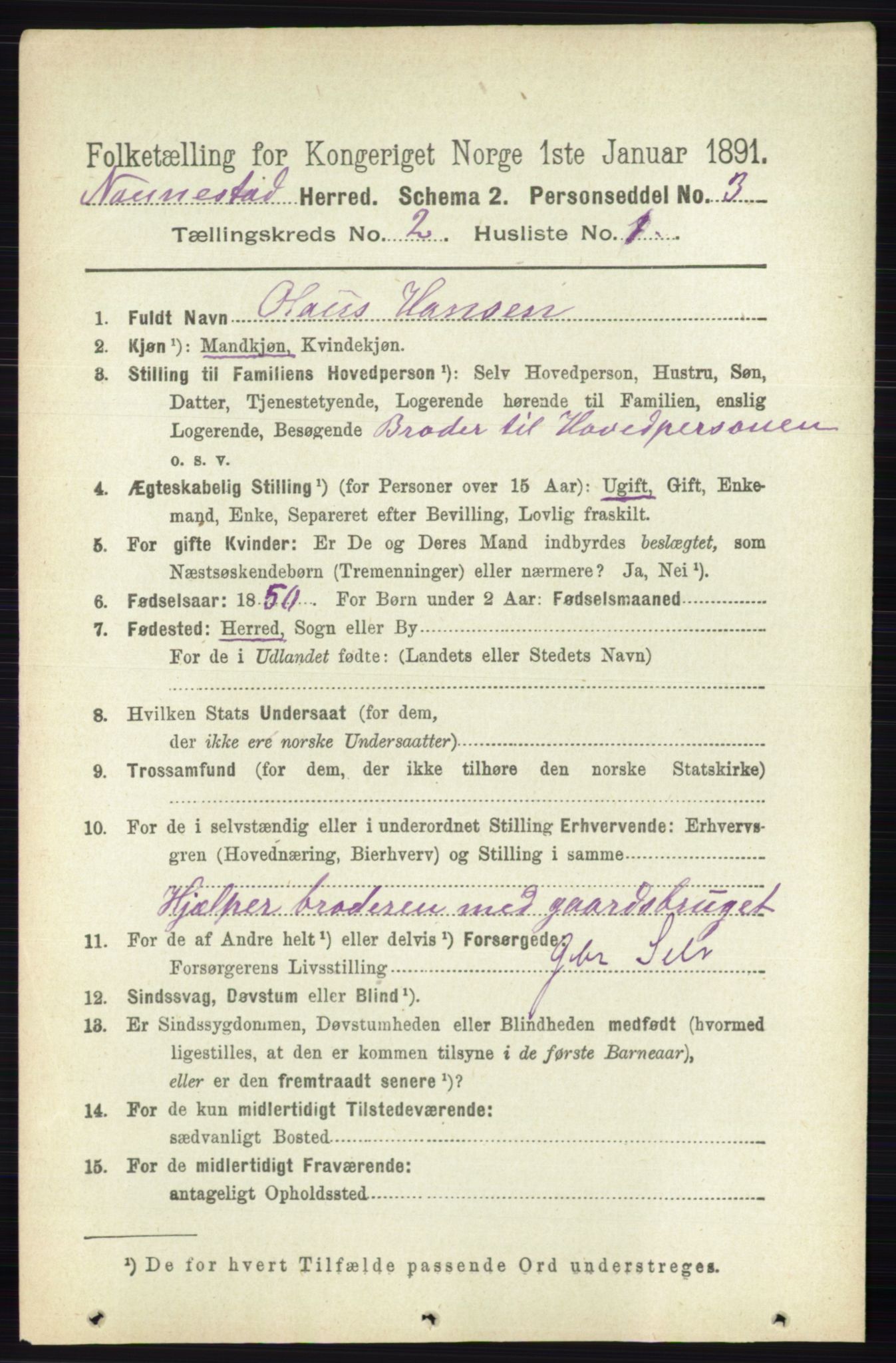 RA, 1891 census for 0238 Nannestad, 1891, p. 864