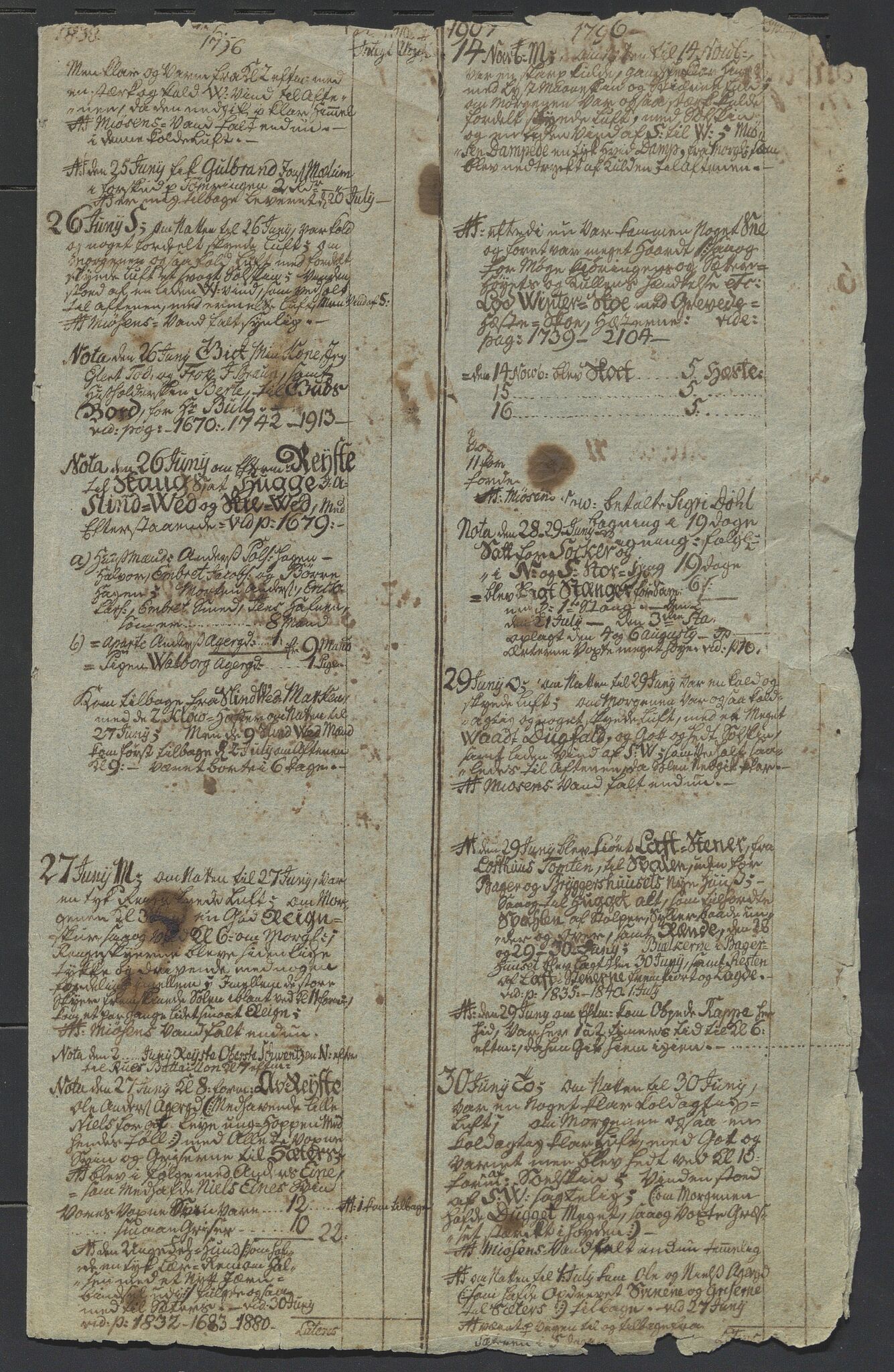 Åker i Vang, Hedmark, og familien Todderud, AV/SAH-ARK-010/G/Ga/L0003/0001: Dagbøker / 2 dagboksblad, 1796