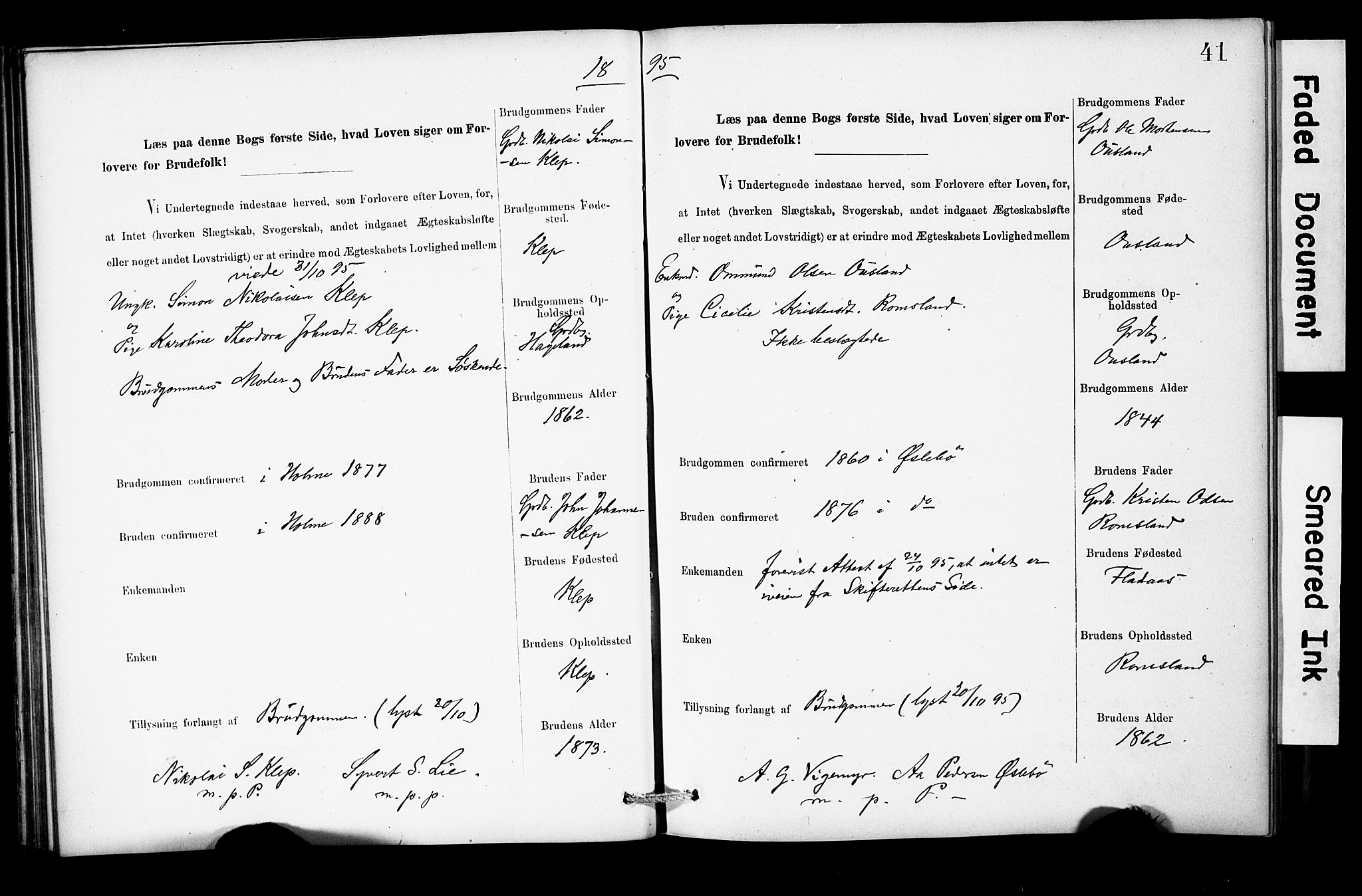 Holum sokneprestkontor, SAK/1111-0022/F/Fe/L0004: Banns register no. II 5 4, 1890-1914, p. 41
