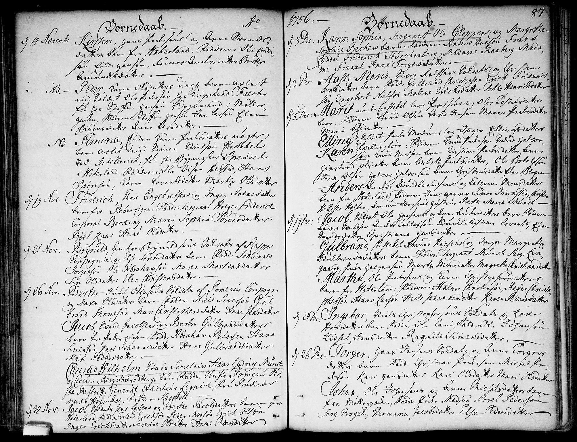 Garnisonsmenigheten Kirkebøker, SAO/A-10846/F/Fa/L0001: Parish register (official) no. 1, 1734-1756, p. 87
