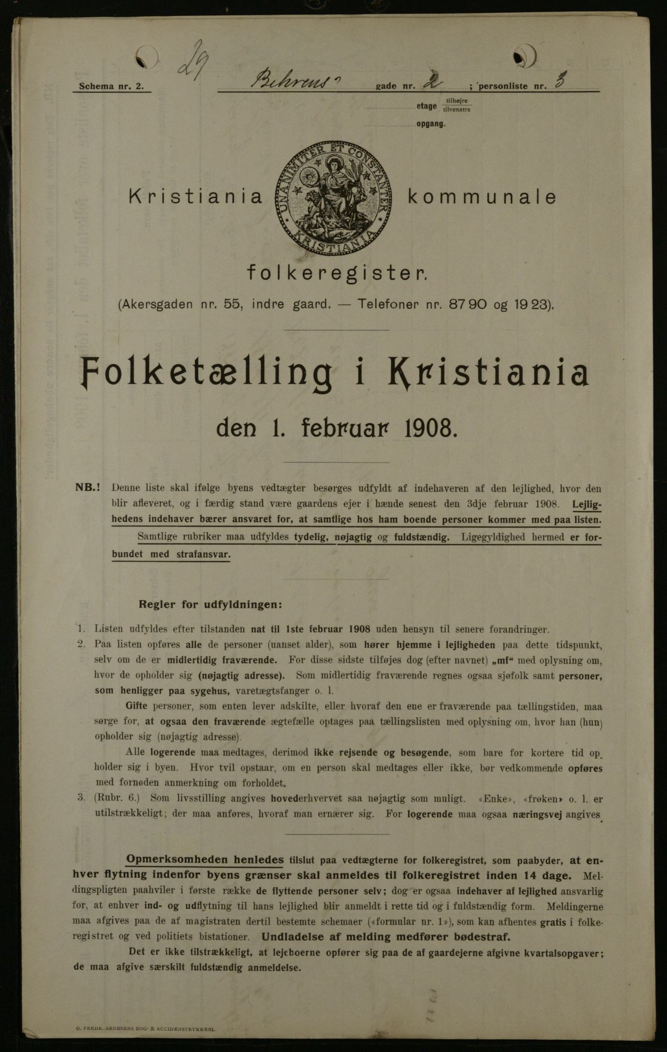 OBA, Municipal Census 1908 for Kristiania, 1908, p. 3354