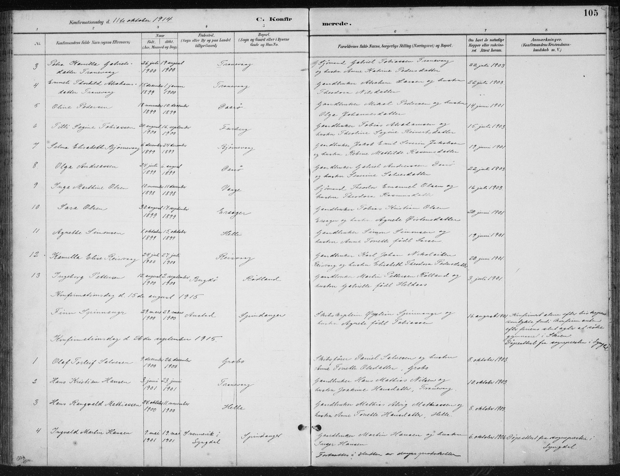 Herad sokneprestkontor, SAK/1111-0018/F/Fb/Fbb/L0004: Parish register (copy) no. B 4, 1890-1935, p. 105