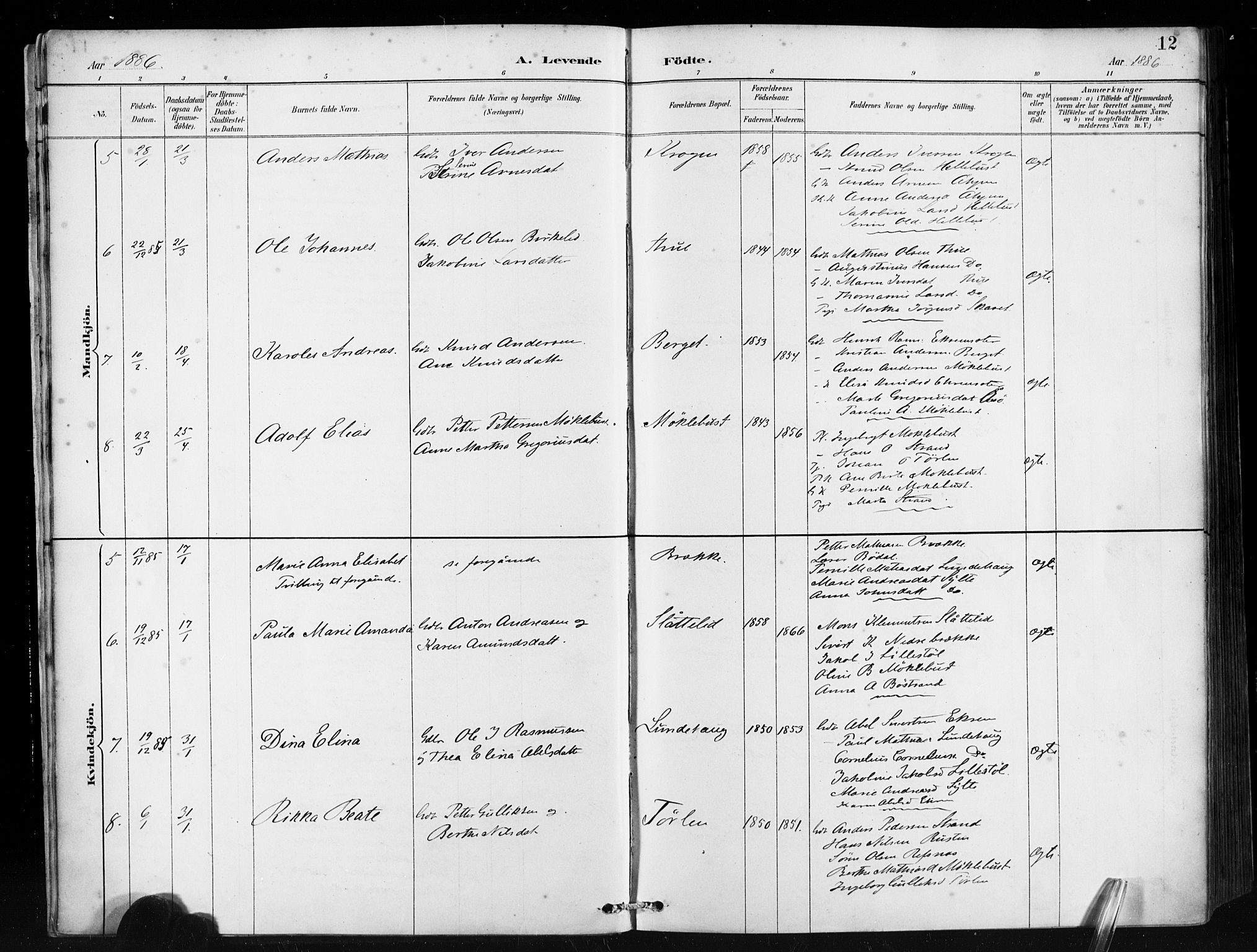 Ministerialprotokoller, klokkerbøker og fødselsregistre - Møre og Romsdal, AV/SAT-A-1454/501/L0008: Parish register (official) no. 501A08, 1885-1901, p. 12