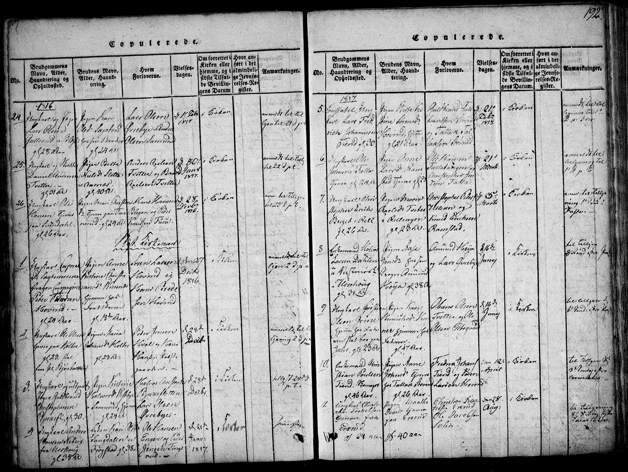 Fet prestekontor Kirkebøker, SAO/A-10370a/F/Fa/L0008: Parish register (official) no. I 8, 1815-1842, p. 192