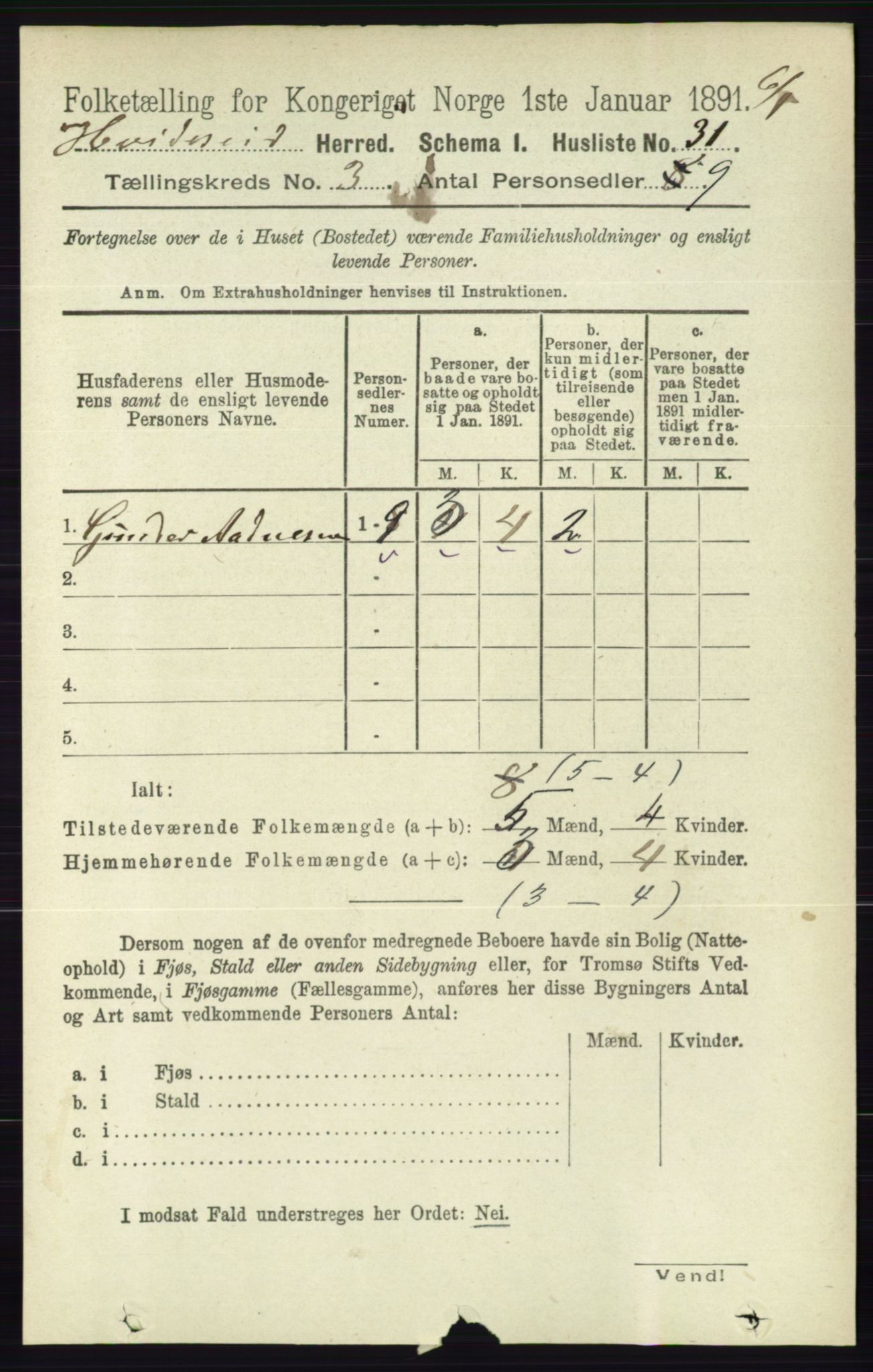 RA, 1891 census for 0829 Kviteseid, 1891, p. 494