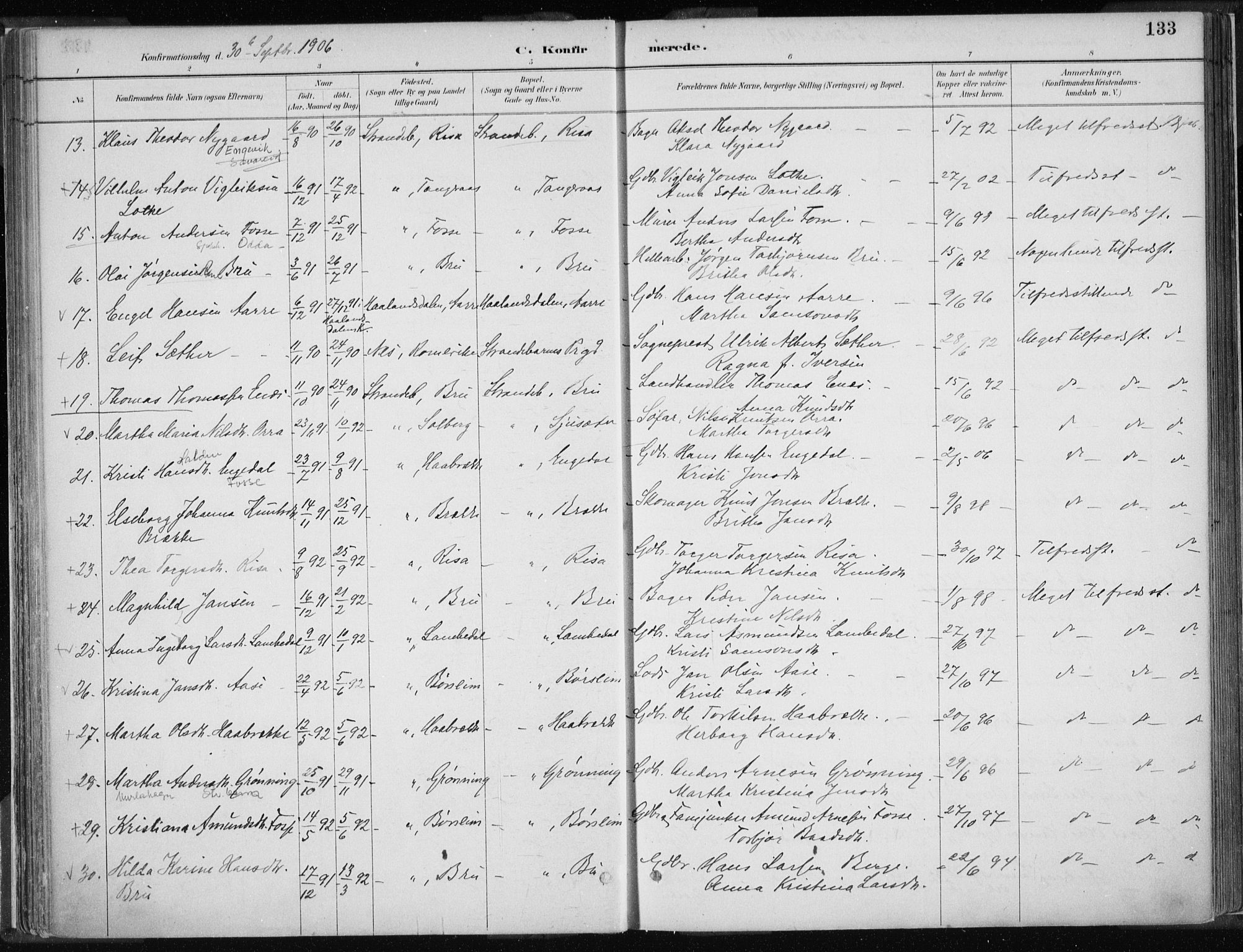 Strandebarm sokneprestembete, AV/SAB-A-78401/H/Haa: Parish register (official) no. B  1, 1886-1908, p. 133