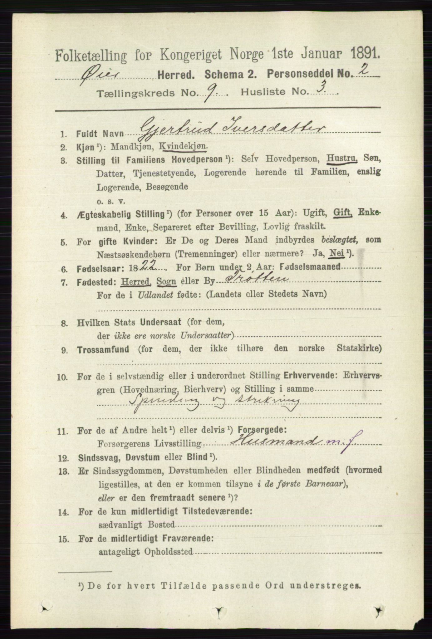 RA, 1891 census for 0521 Øyer, 1891, p. 3172