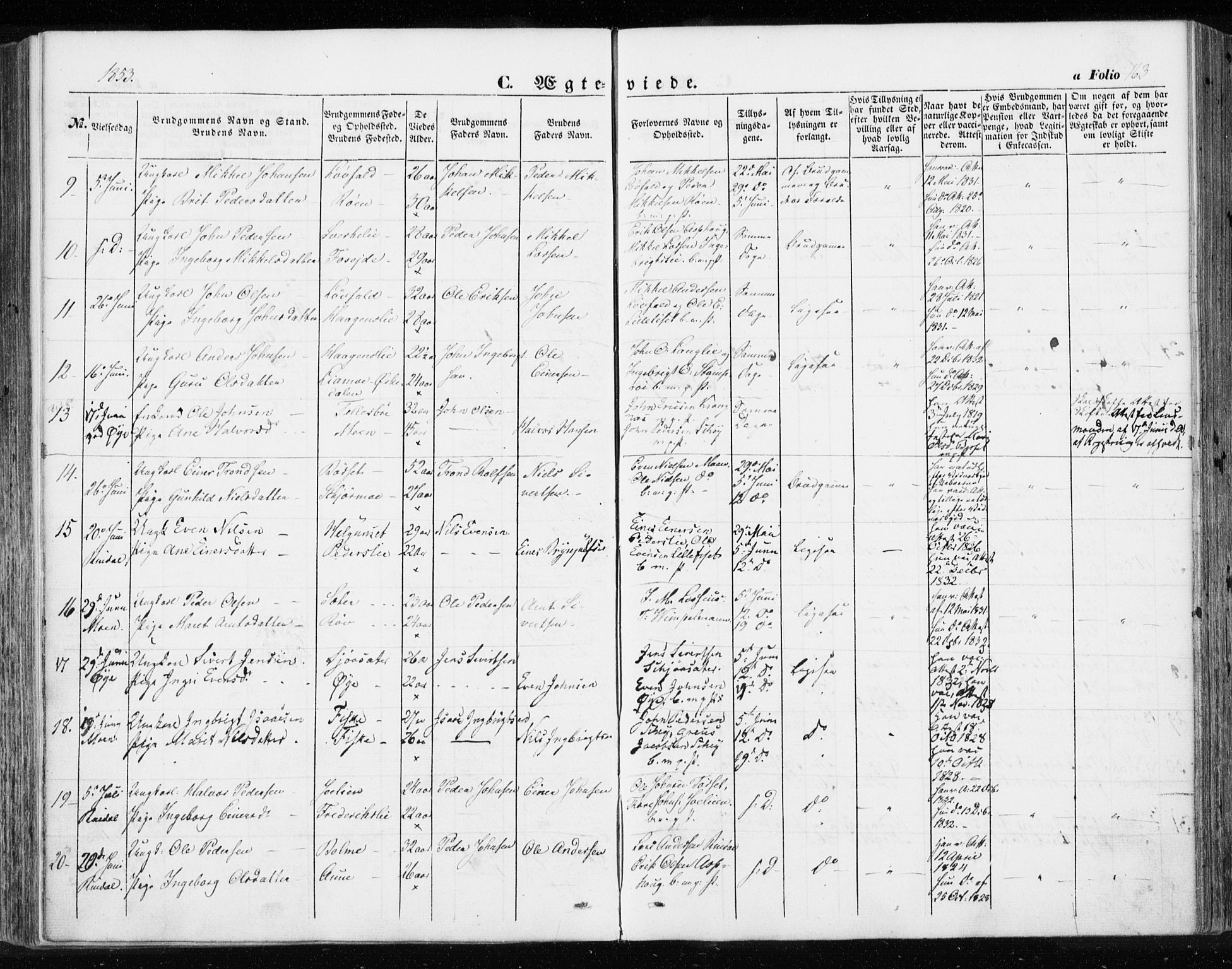 Ministerialprotokoller, klokkerbøker og fødselsregistre - Møre og Romsdal, SAT/A-1454/595/L1044: Parish register (official) no. 595A06, 1852-1863, p. 163