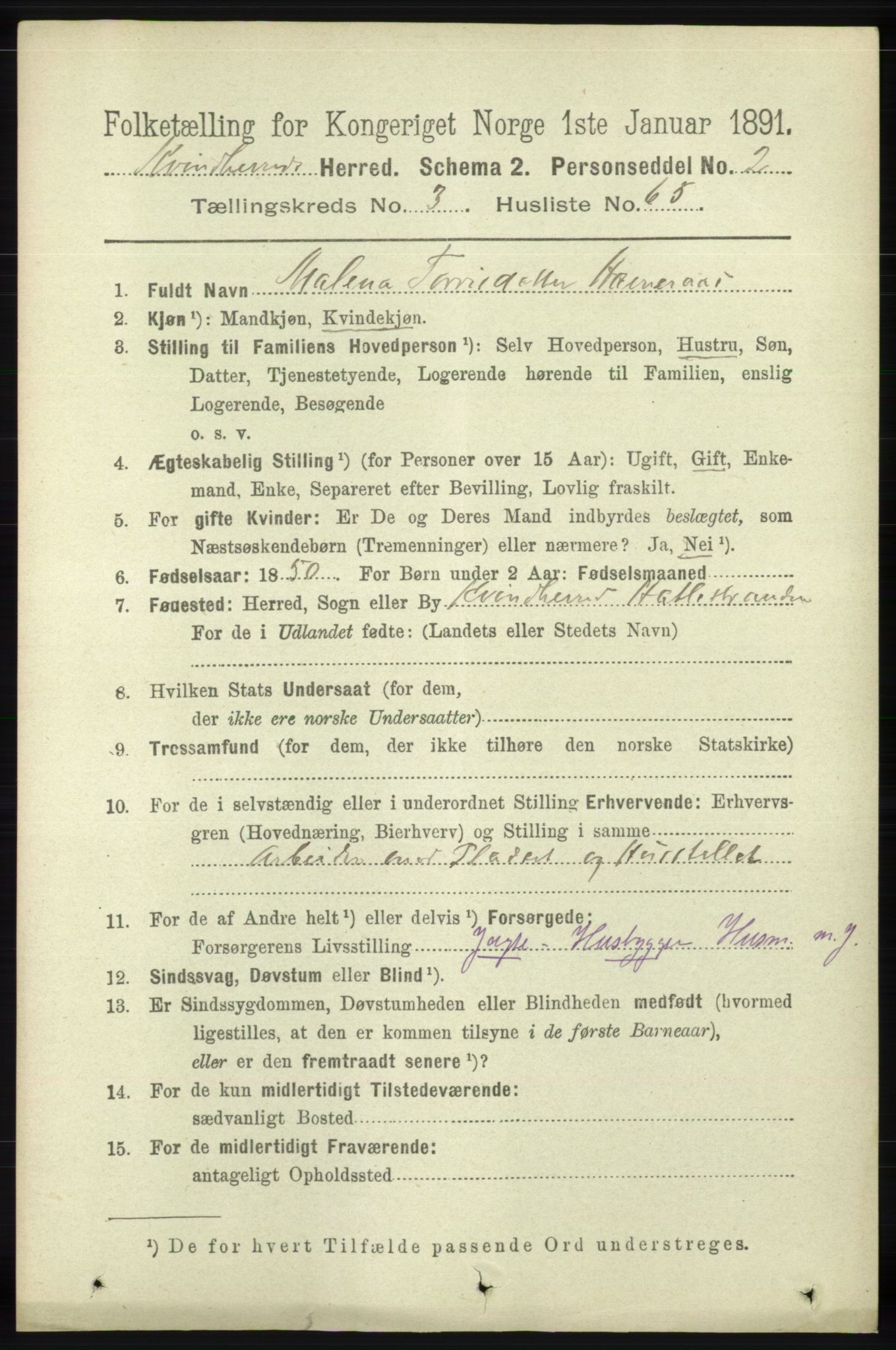 RA, 1891 census for 1224 Kvinnherad, 1891, p. 1322