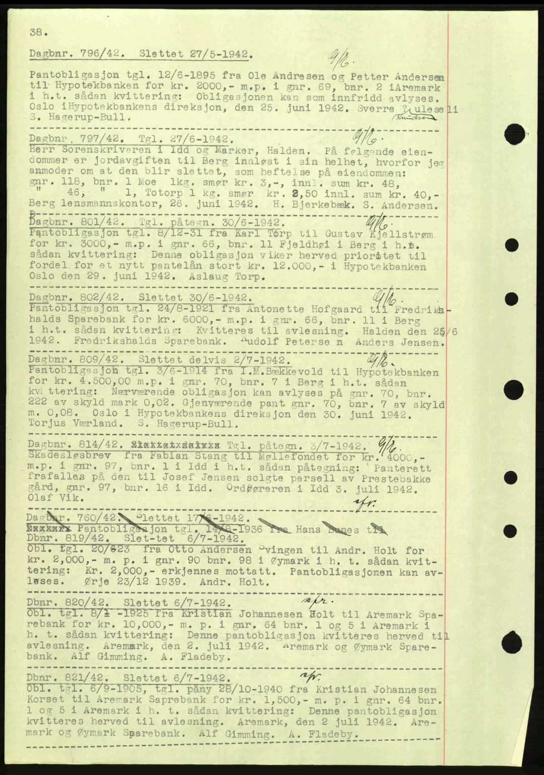 Idd og Marker sorenskriveri, AV/SAO-A-10283/G/Gb/Gbc/L0002: Mortgage book no. B4-9a, 1939-1945, Diary no: : 796/1942
