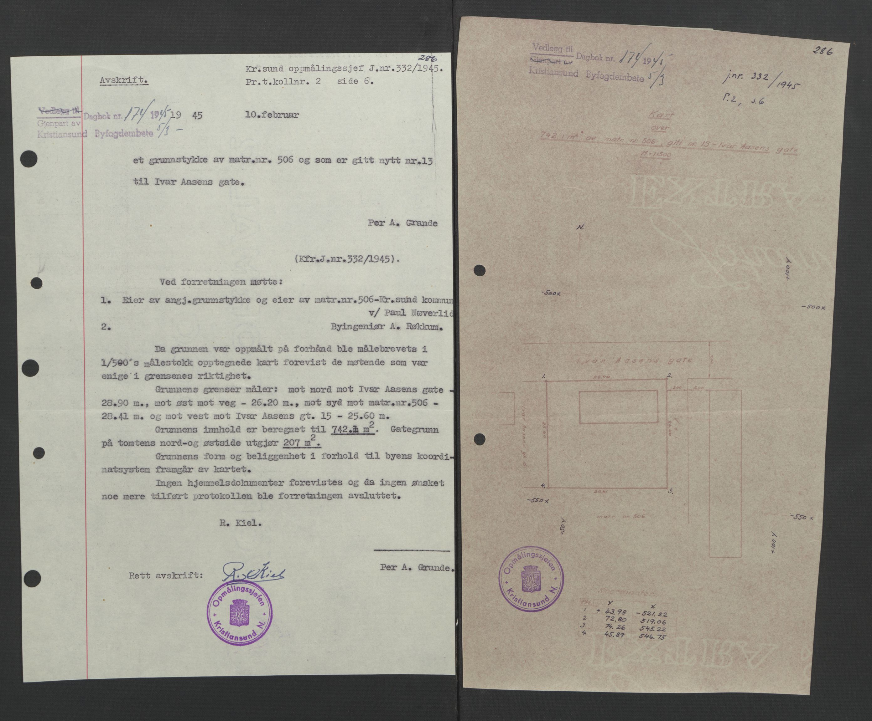 Kristiansund byfogd, AV/SAT-A-4587/A/27: Mortgage book no. 37, 1942-1945, Diary no: : 174/1945