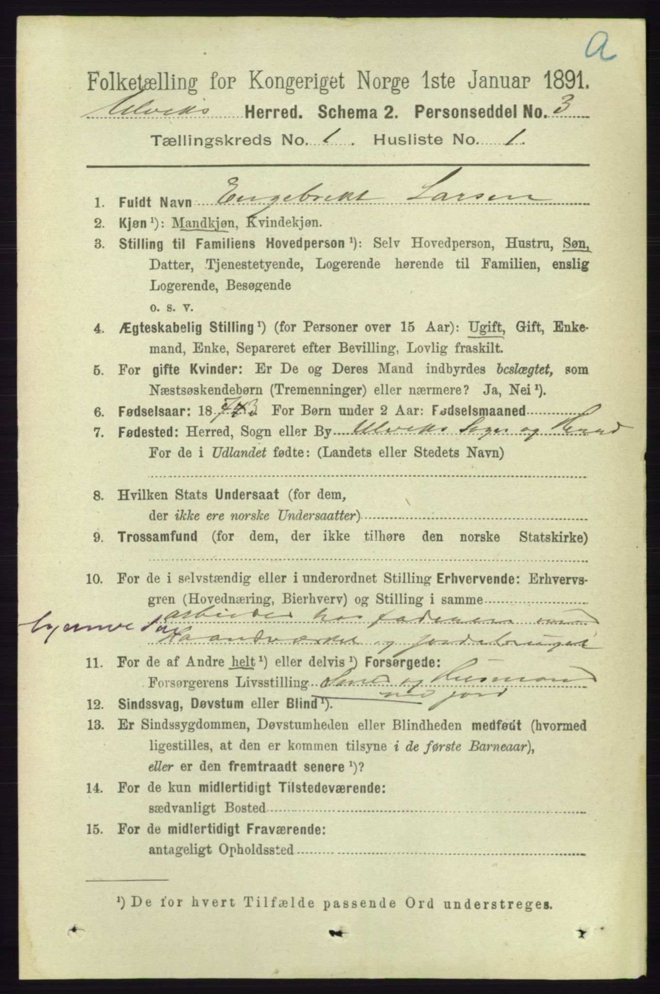 RA, 1891 census for 1233 Ulvik, 1891, p. 70