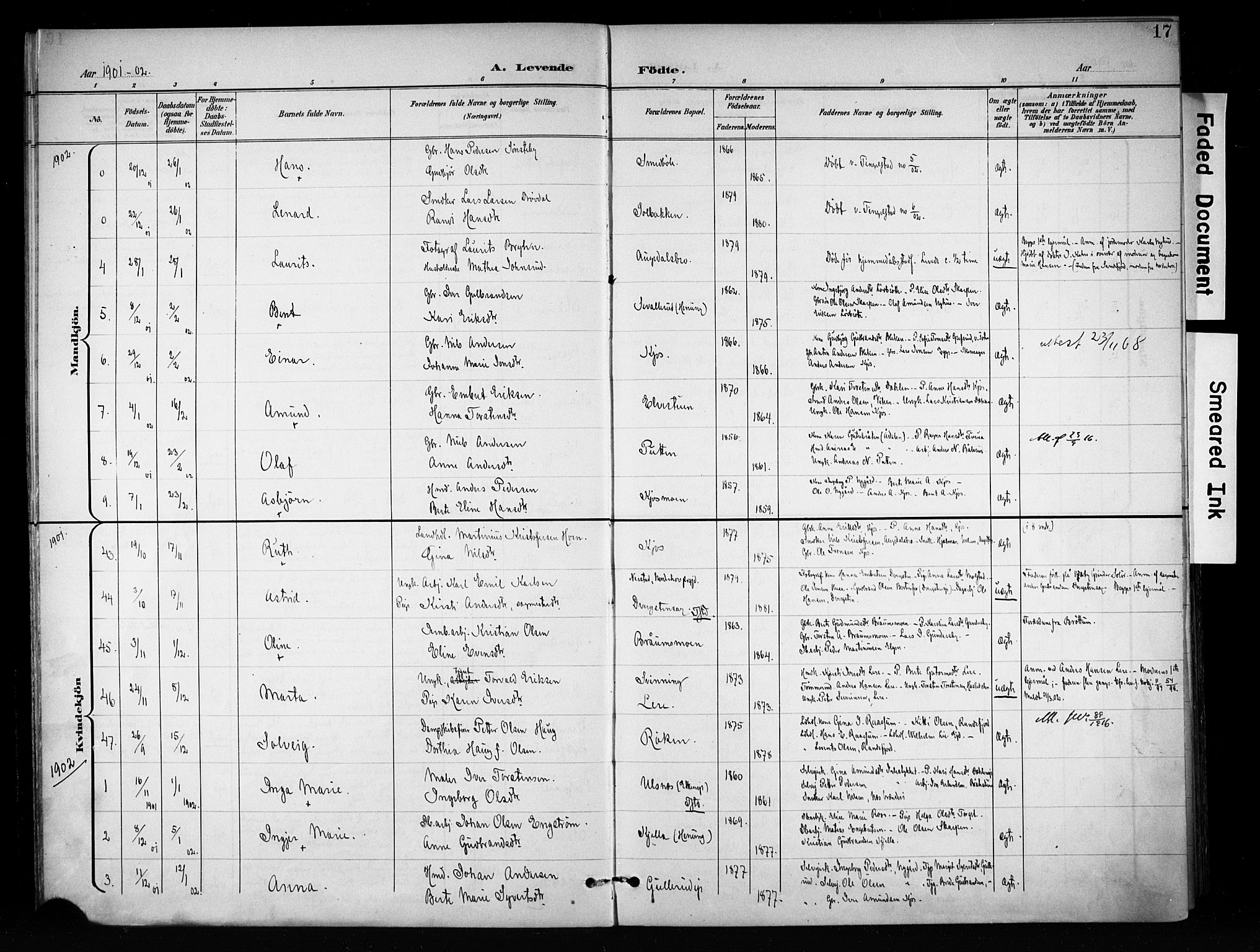Brandbu prestekontor, SAH/PREST-114/H/Ha/Haa/L0001: Parish register (official) no. 1, 1900-1912, p. 17