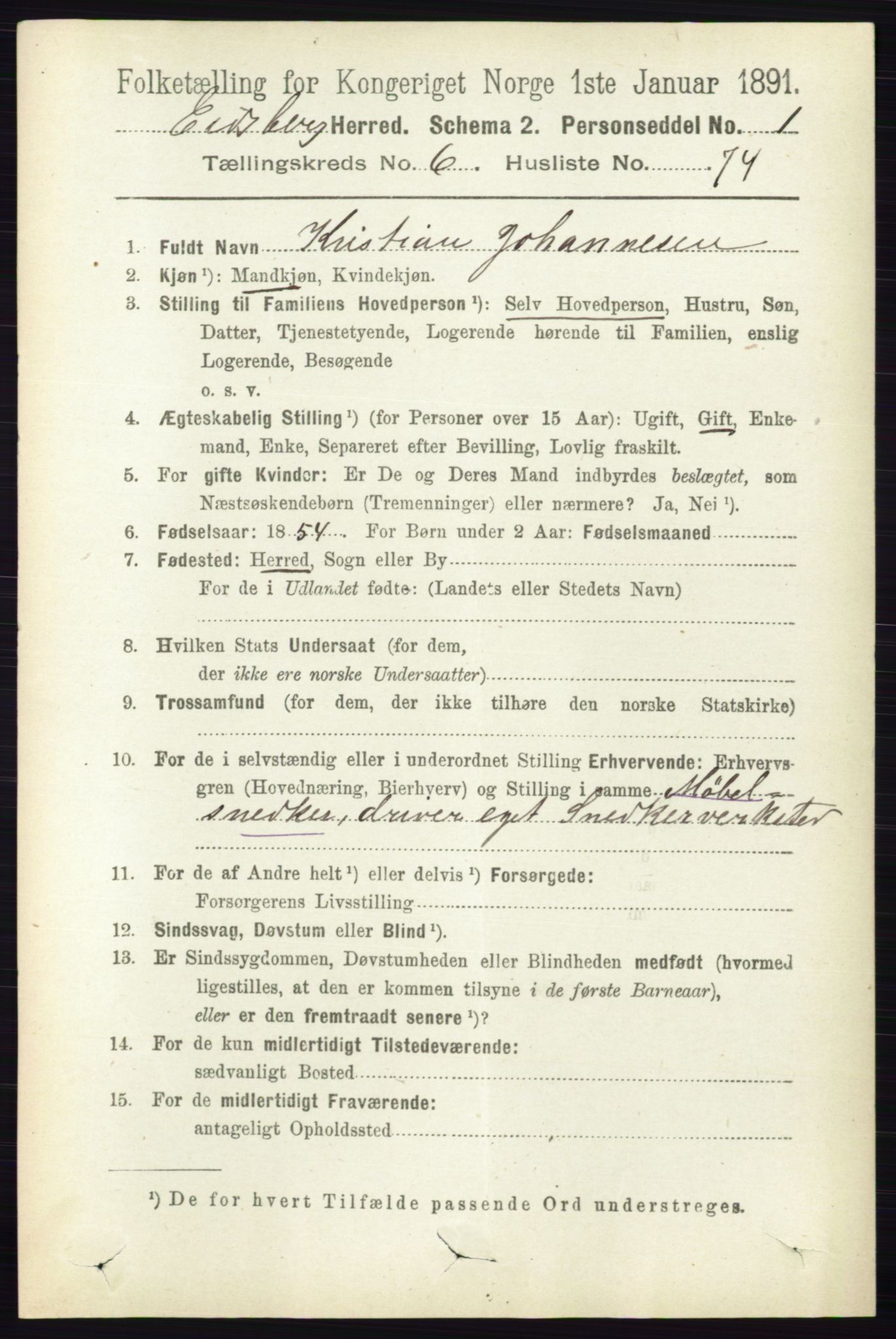 RA, 1891 census for 0125 Eidsberg, 1891, p. 3997